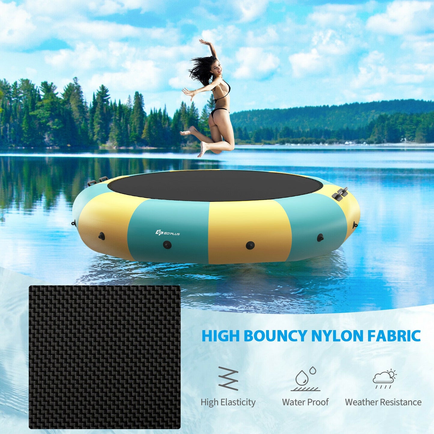 15 Feet Inflatable Splash Padded Water Bouncer Trampoline-Yellow Kids Crystal