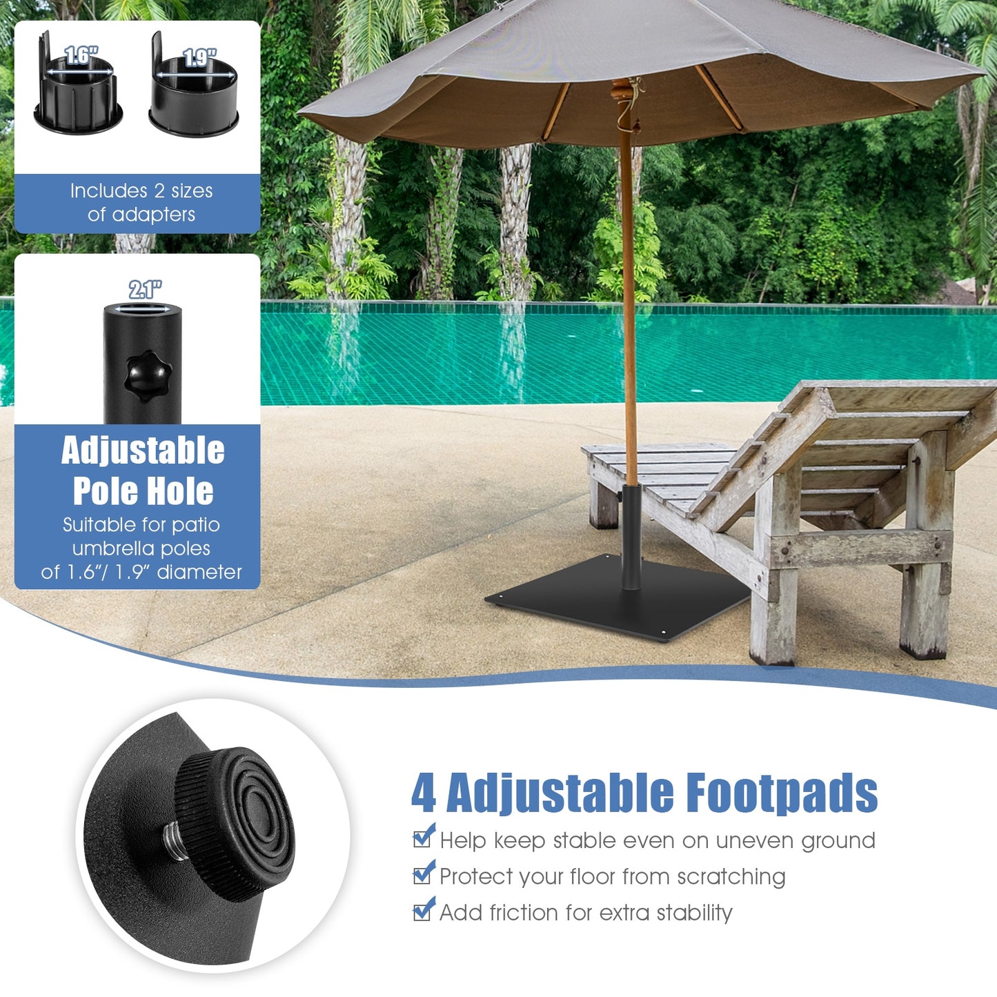 20 Inches Patio Umbrella Base with 4 Adjustable Footpads Kids Crystal