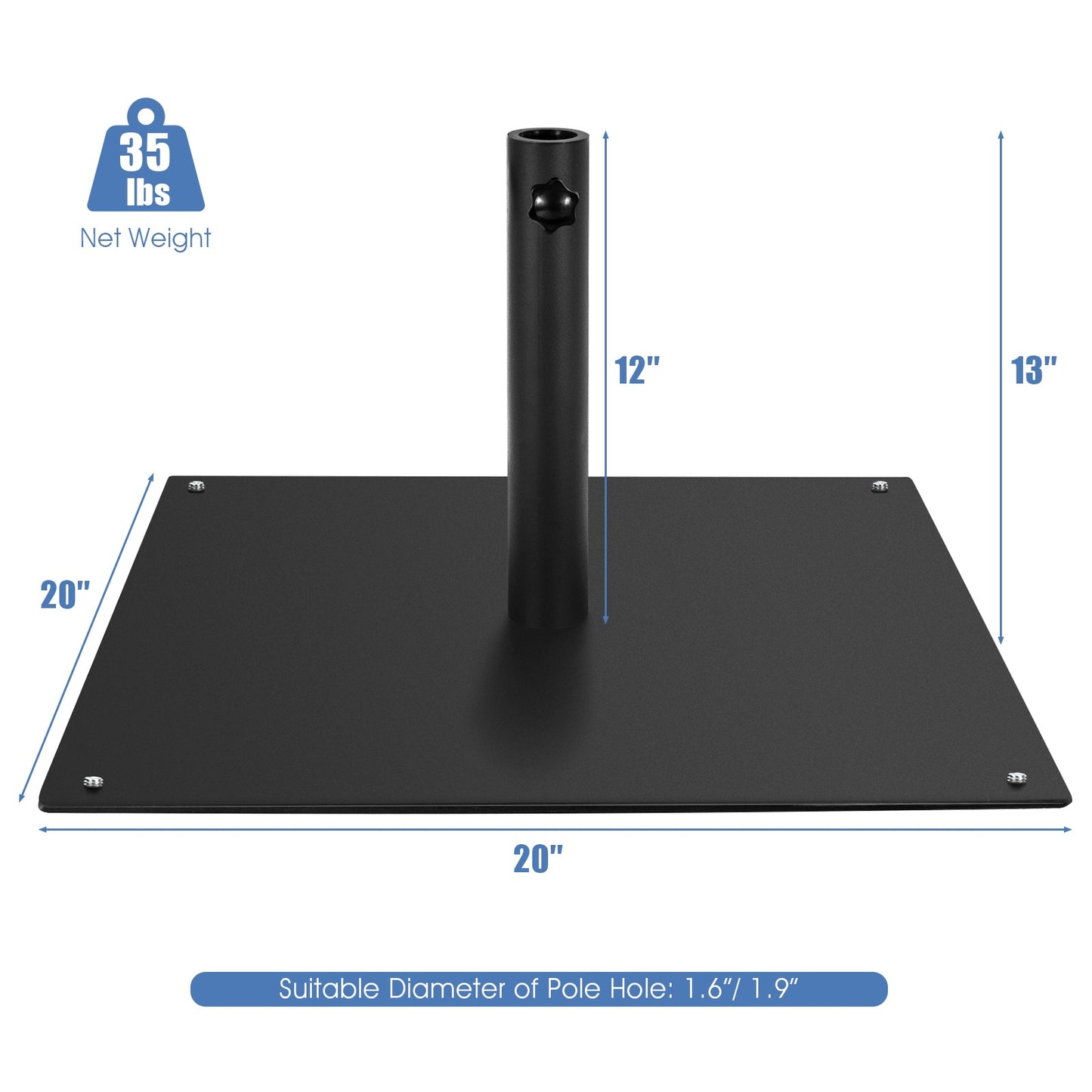 20 Inches Patio Umbrella Base with 4 Adjustable Footpads Kids Crystal