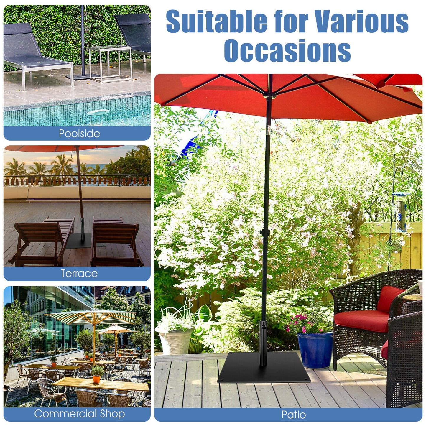 42 LBS Weighted 25 Inch Square Patio Umbrella Base Kids Crystal