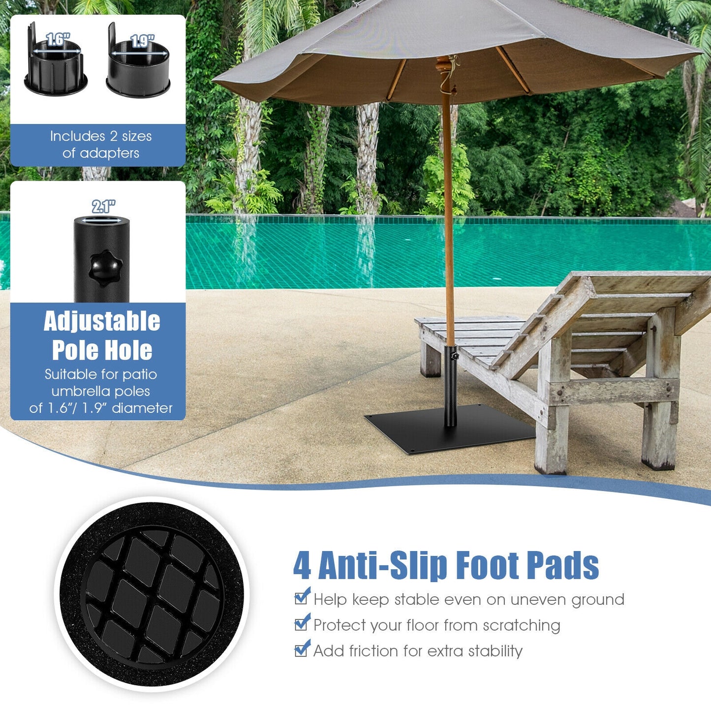 42 LBS Weighted 25 Inch Square Patio Umbrella Base Kids Crystal