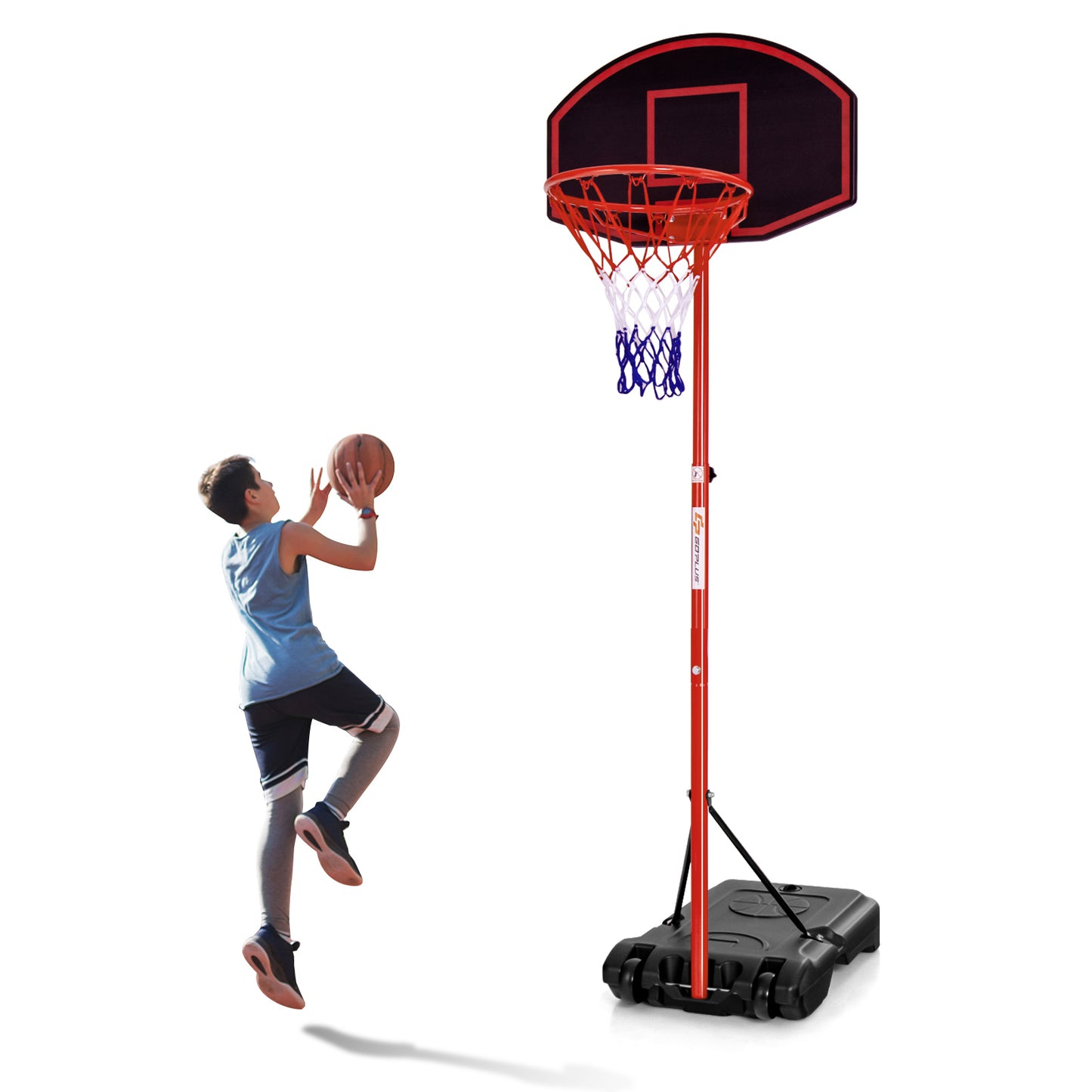 Adjustable Basketball Hoop System Stand Portable with 2 Wheels Fillable Base-Black & Red Kids Crystal