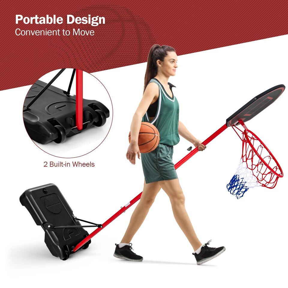 Adjustable Basketball Hoop System Stand Portable with 2 Wheels Fillable Base-Black & Red Kids Crystal