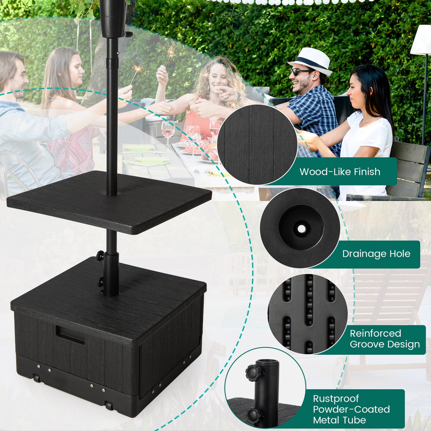 175 LBS Outdoor Fillable Umbrella Base with Table Tray-Black Kids Crystal