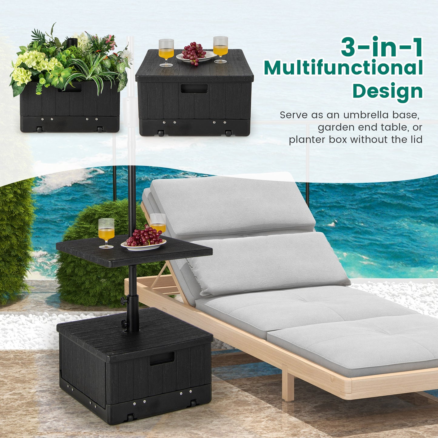175 LBS Outdoor Fillable Umbrella Base with Table Tray-Black Kids Crystal