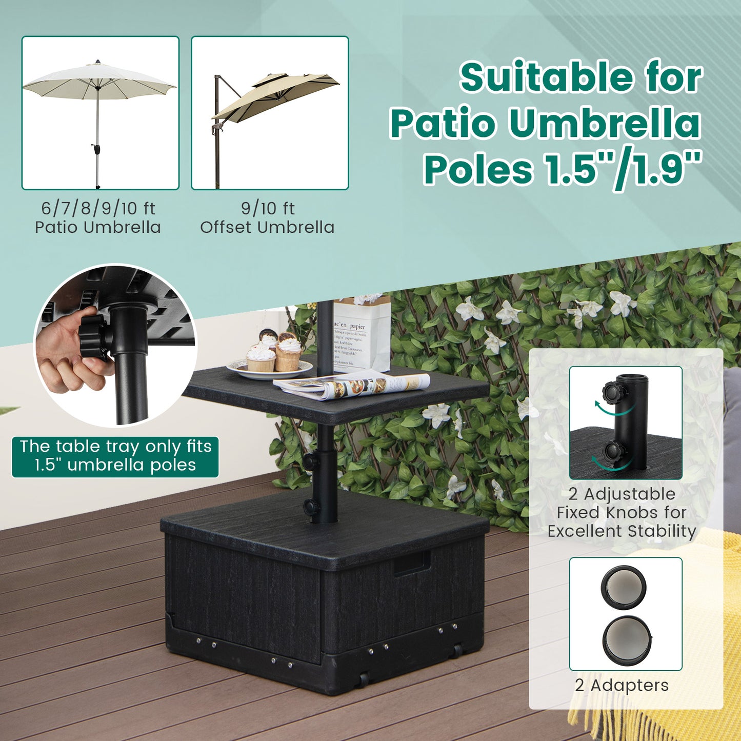 175 LBS Outdoor Fillable Umbrella Base with Table Tray-Black Kids Crystal