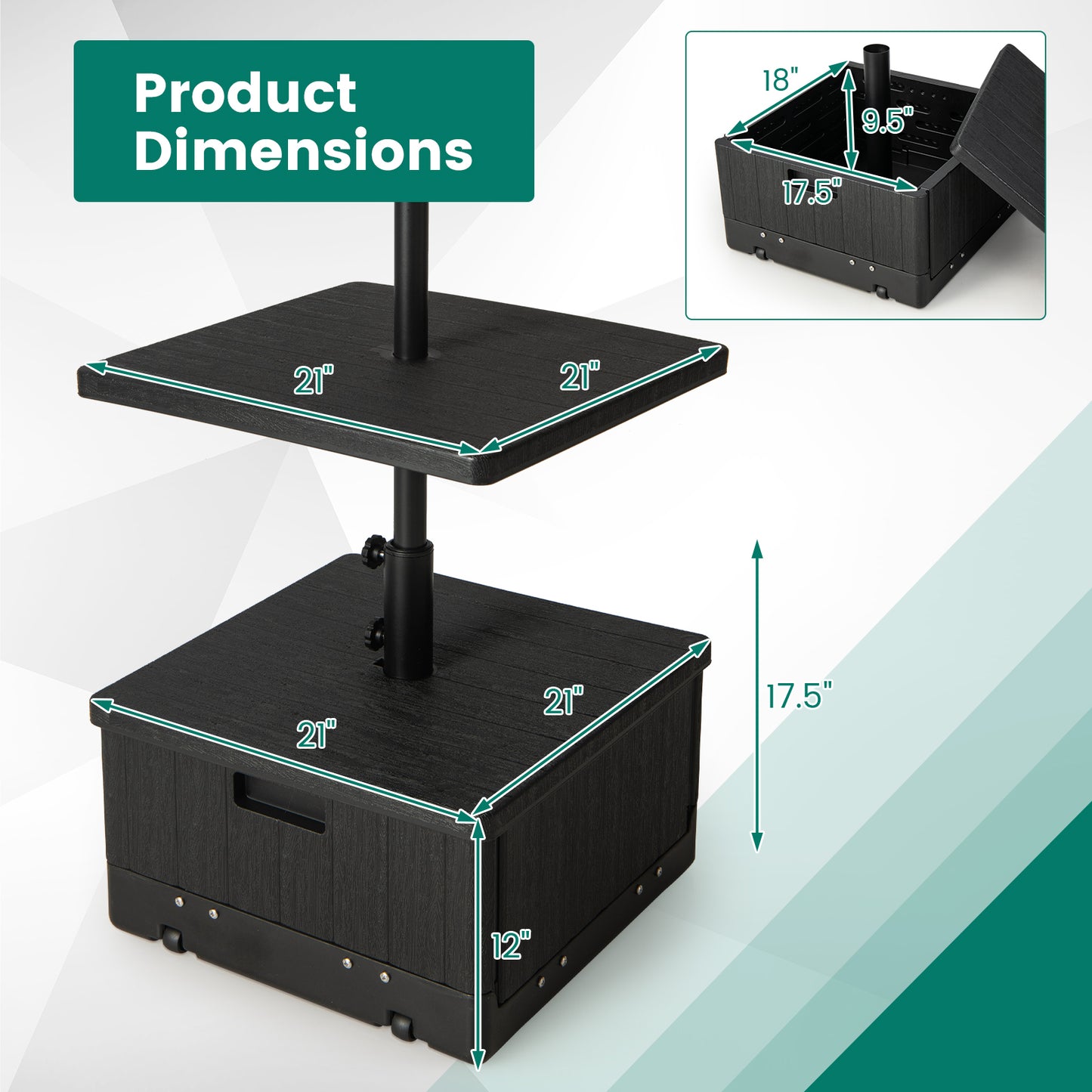 175 LBS Outdoor Fillable Umbrella Base with Table Tray-Black Kids Crystal