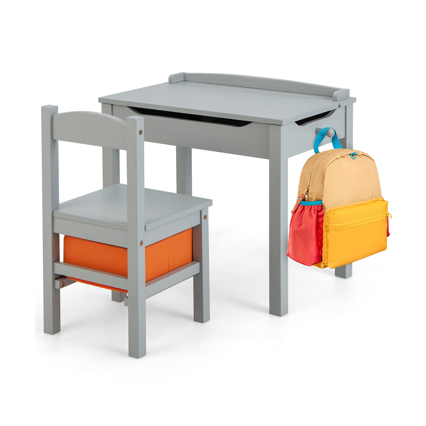 Wood Activity Kids Table and Chair Set with Storage Space-Gray Kids Crystal