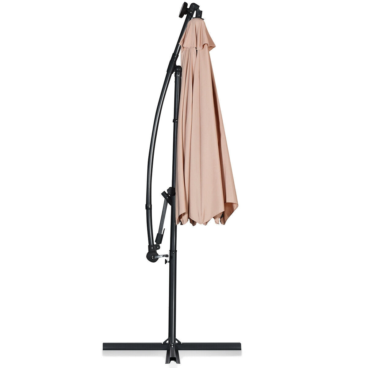 10 ft 360° Rotation Solar Powered LED Patio Offset Umbrella without Weight Base-Beige Kids Crystal