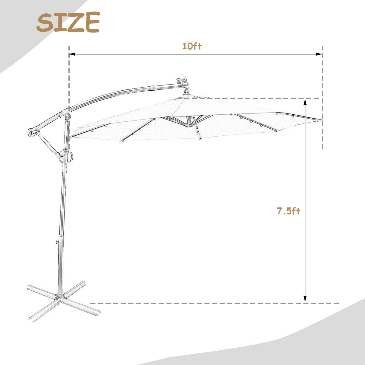 10 ft 360° Rotation Solar Powered LED Patio Offset Umbrella without Weight Base-Beige Kids Crystal