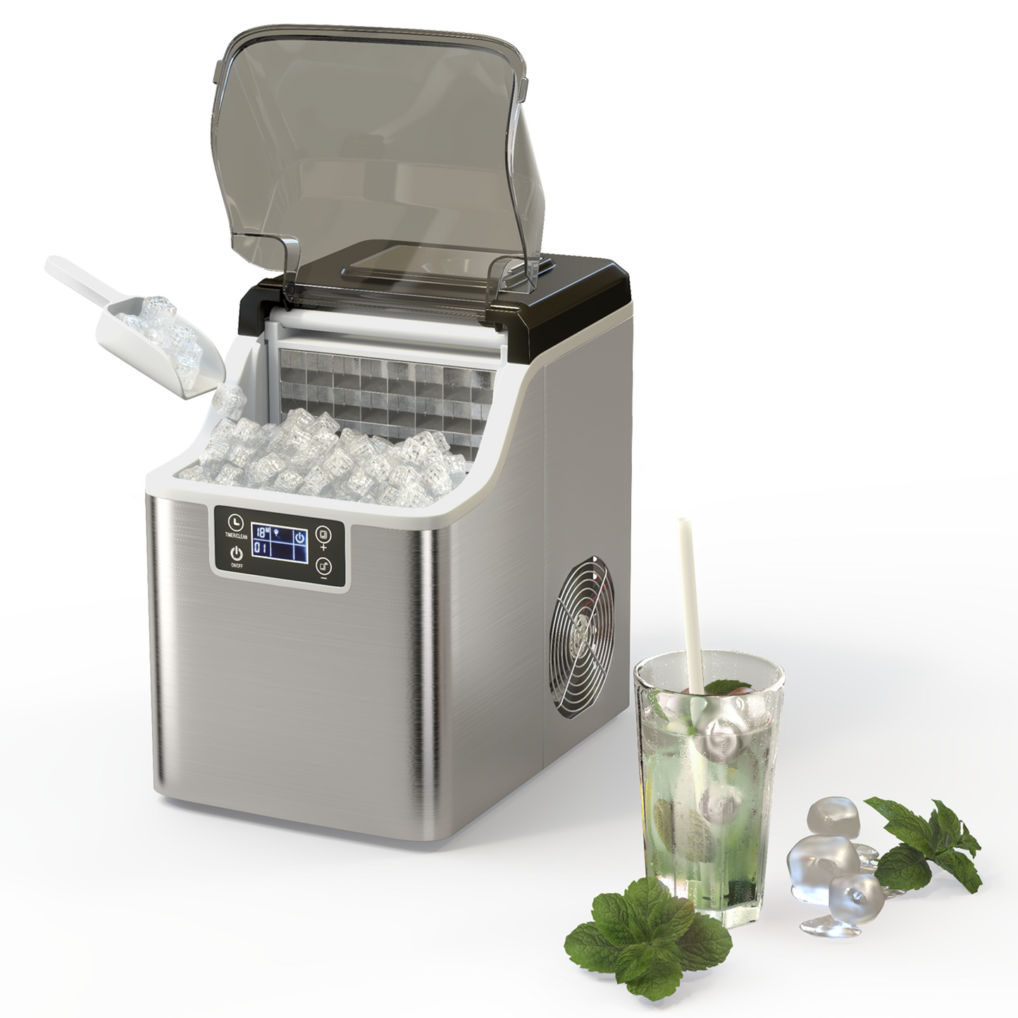 Electric Portable Countertop Ice Maker with Ice Scoop and Basket-Sliver Kids Crystal