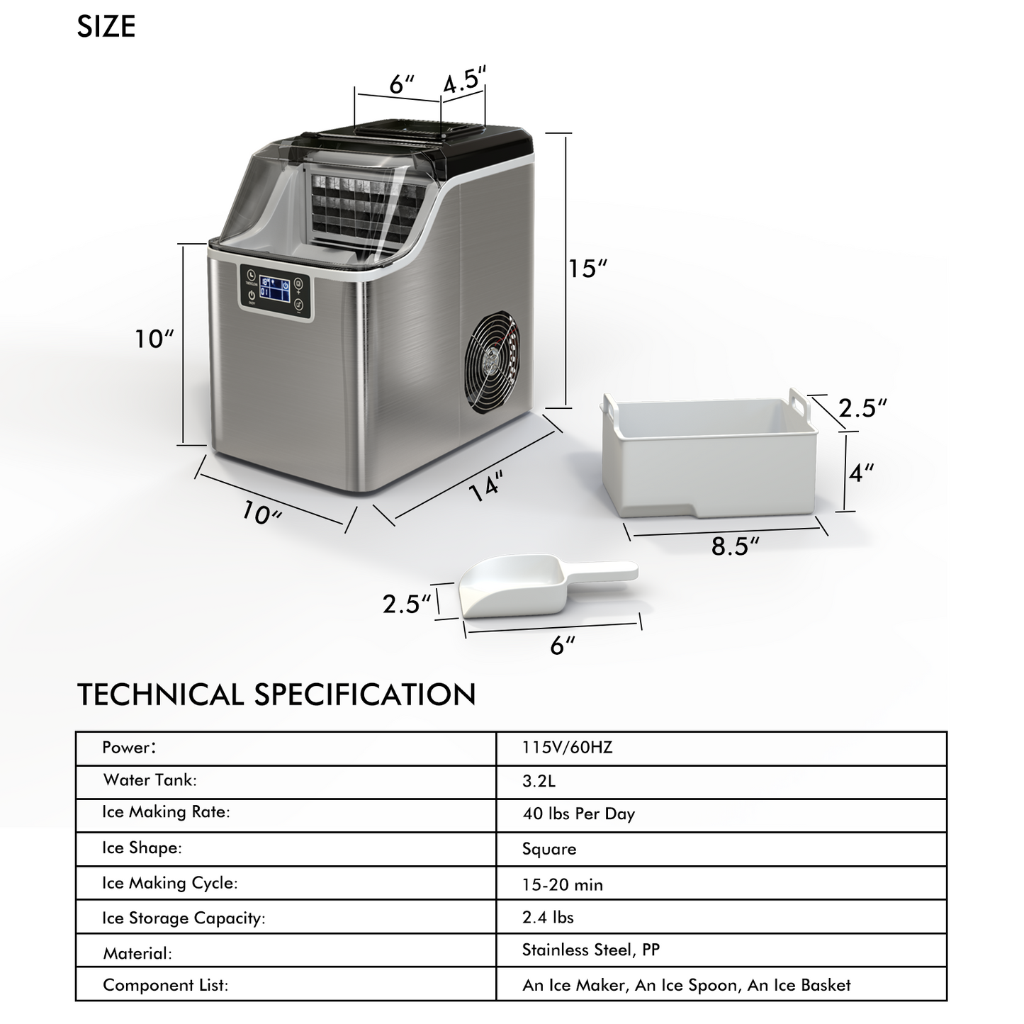 Electric Portable Countertop Ice Maker with Ice Scoop and Basket-Sliver Kids Crystal