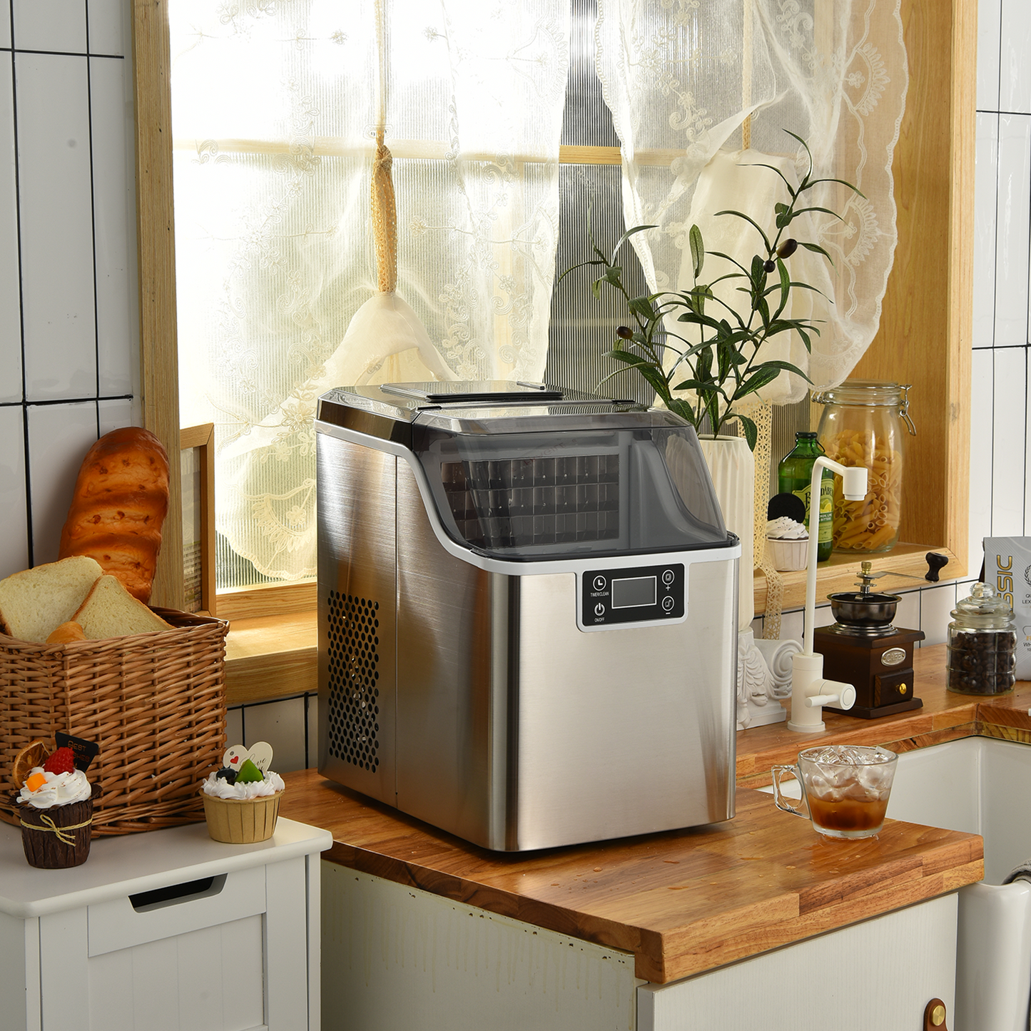 Electric Portable Countertop Ice Maker with Ice Scoop and Basket-Sliver Kids Crystal