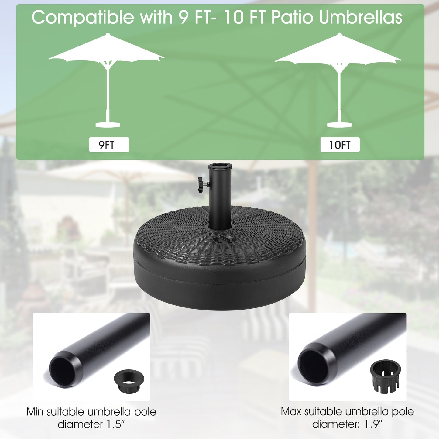 18 Inch Fillable Heavy-Duty Round Umbrella Base Stand Kids Crystal