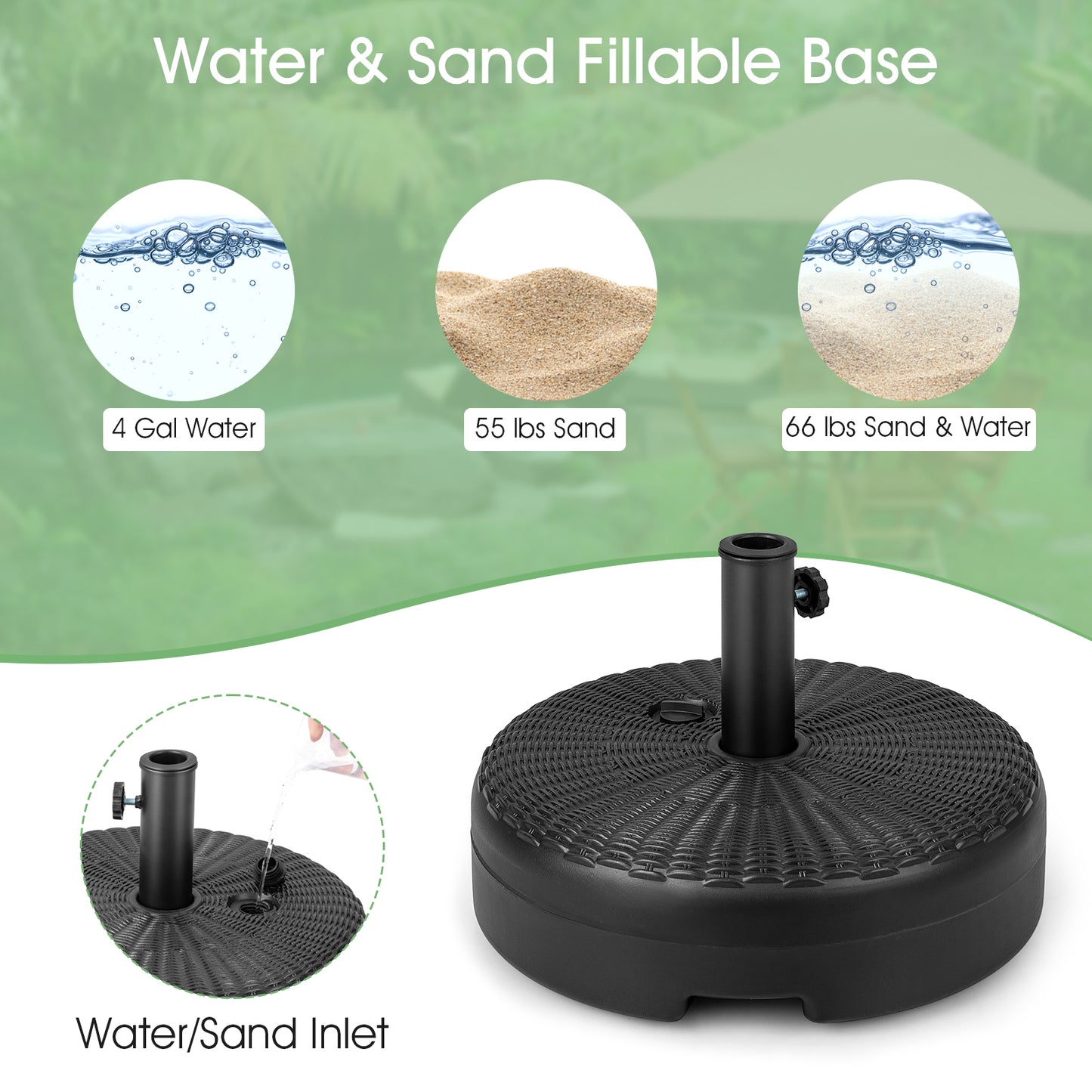 18 Inch Fillable Heavy-Duty Round Umbrella Base Stand Kids Crystal