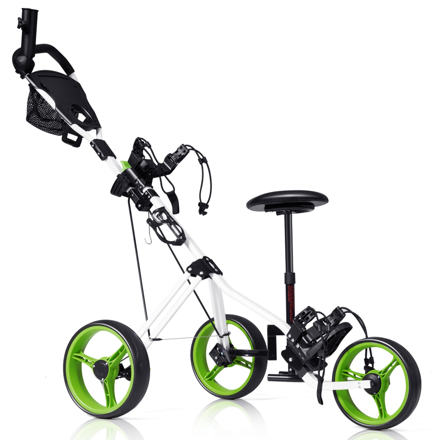 Foldable 3 Wheels Push Pull Golf Trolley with Scoreboard Bag-Green Kids Crystal