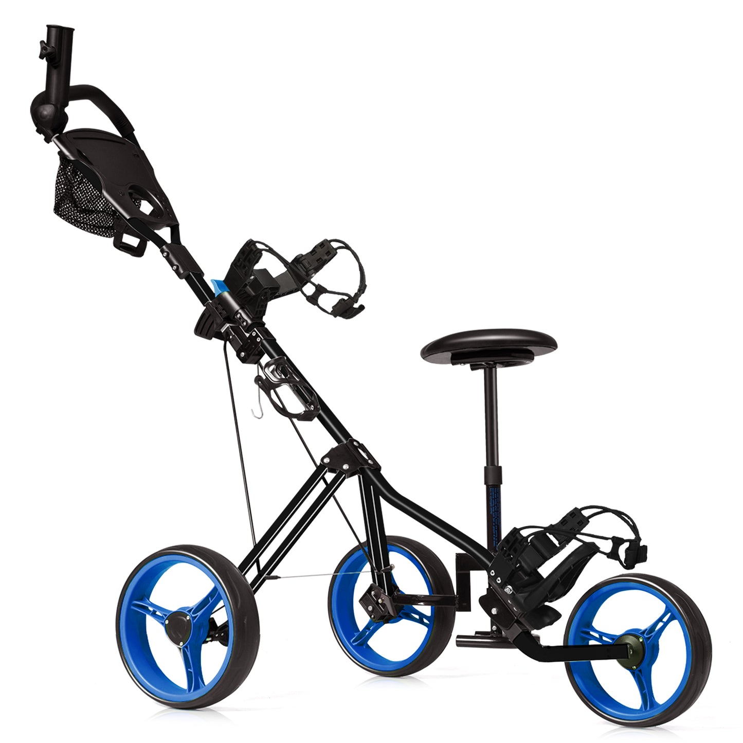 Foldable 3 Wheels Push Pull Golf Trolley with Scoreboard Bag-Navy Kids Crystal