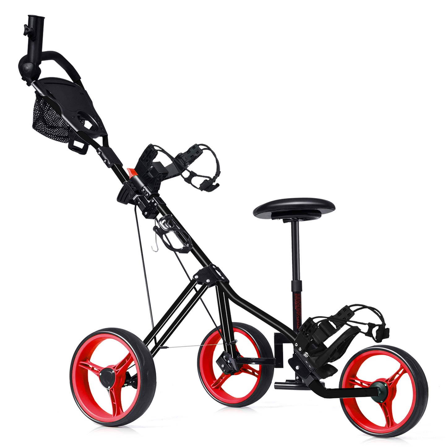 Foldable 3 Wheels Push Pull Golf Trolley with Scoreboard Bag-Red Kids Crystal