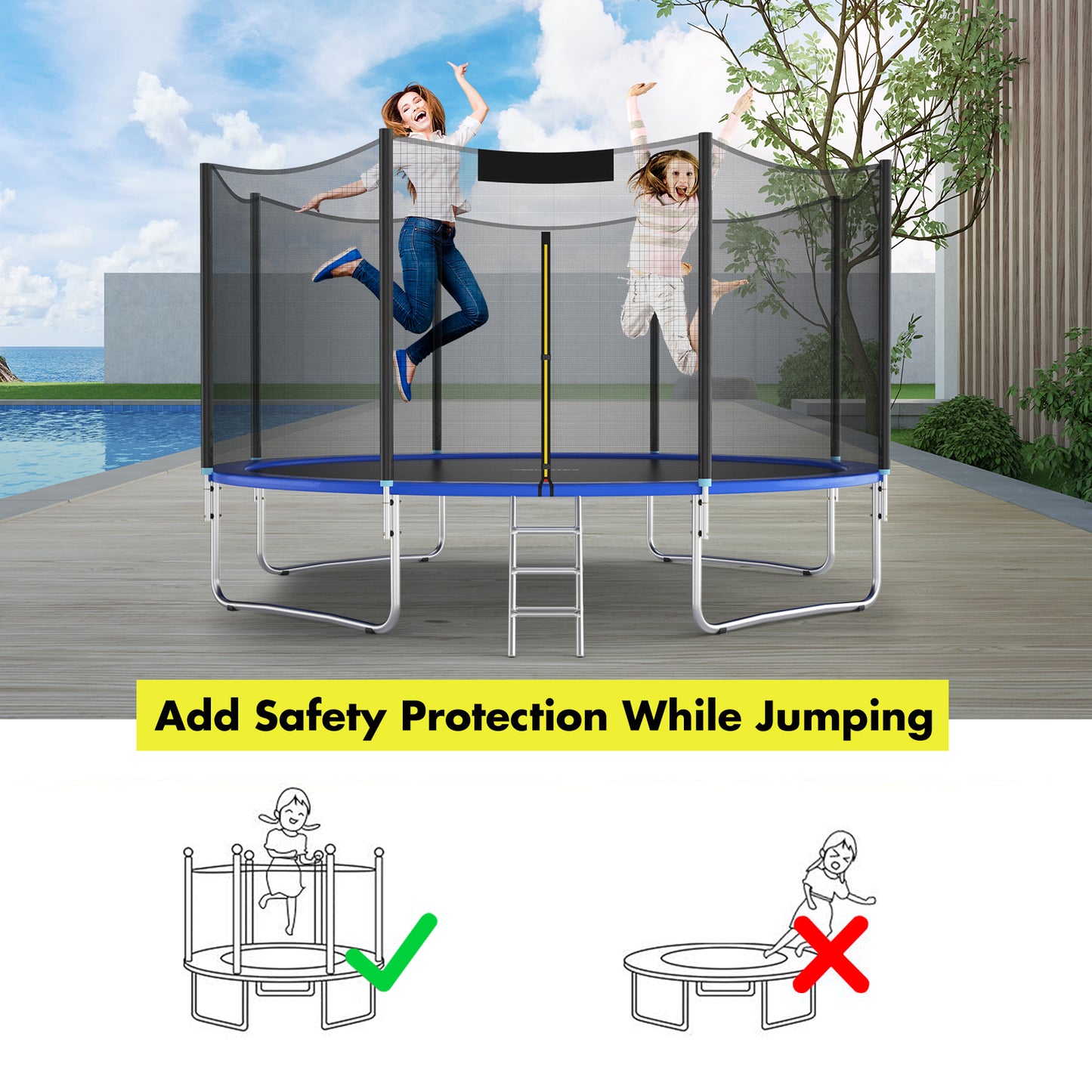Trampoline Replacement Protection Enclosure Net with Zipper-12 ft Kids Crystal