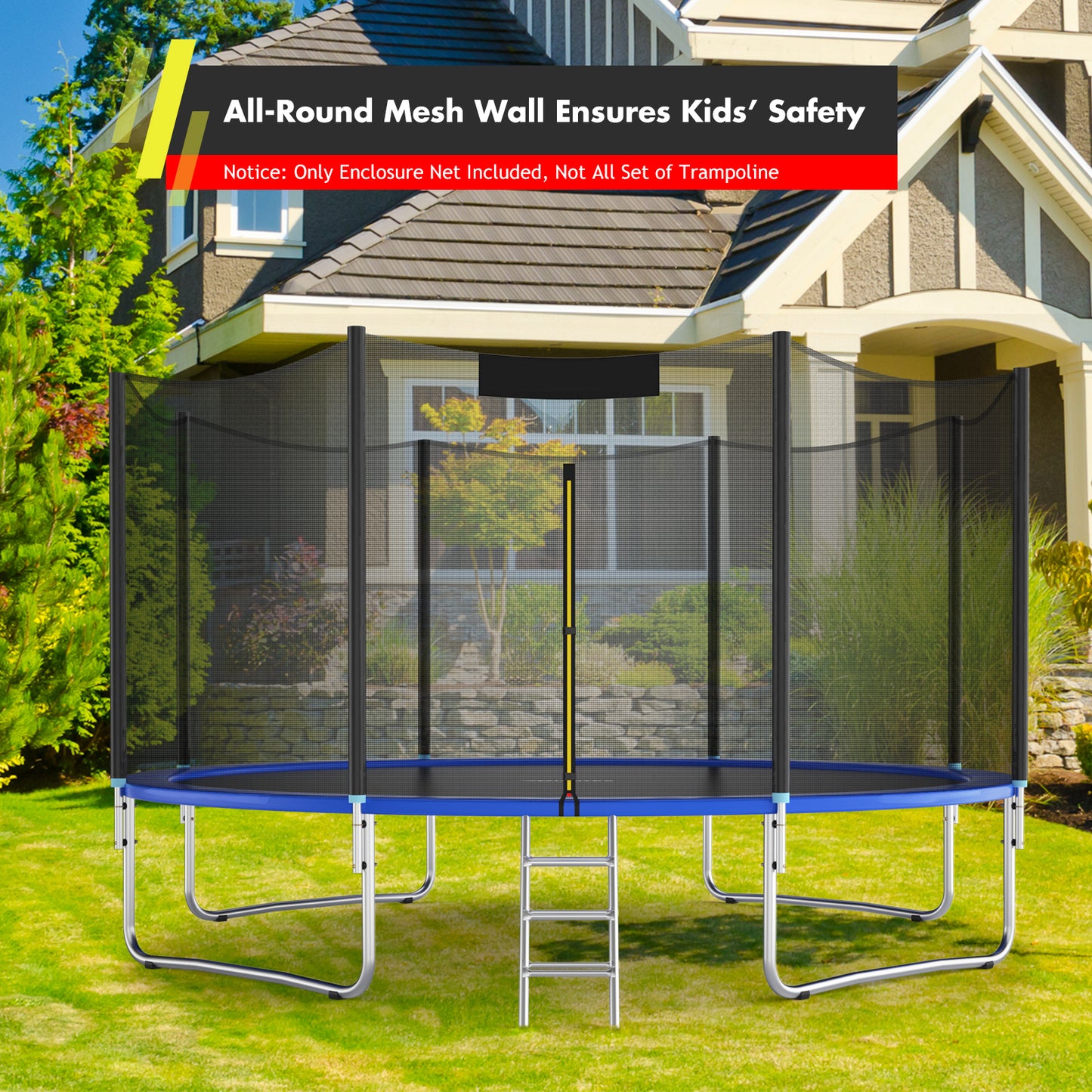 Trampoline Replacement Protection Enclosure Net with Zipper-12 ft Kids Crystal
