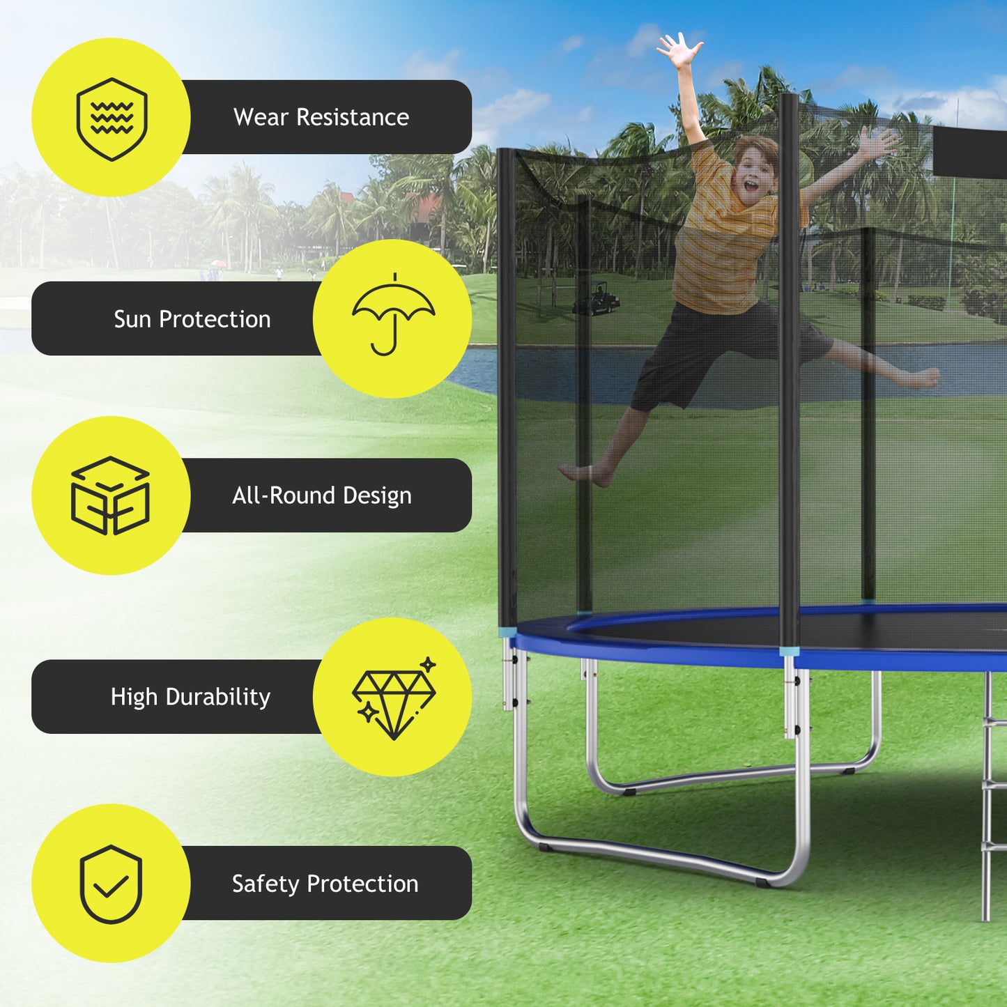 Trampoline Replacement Protection Enclosure Net with Zipper-12 ft Kids Crystal