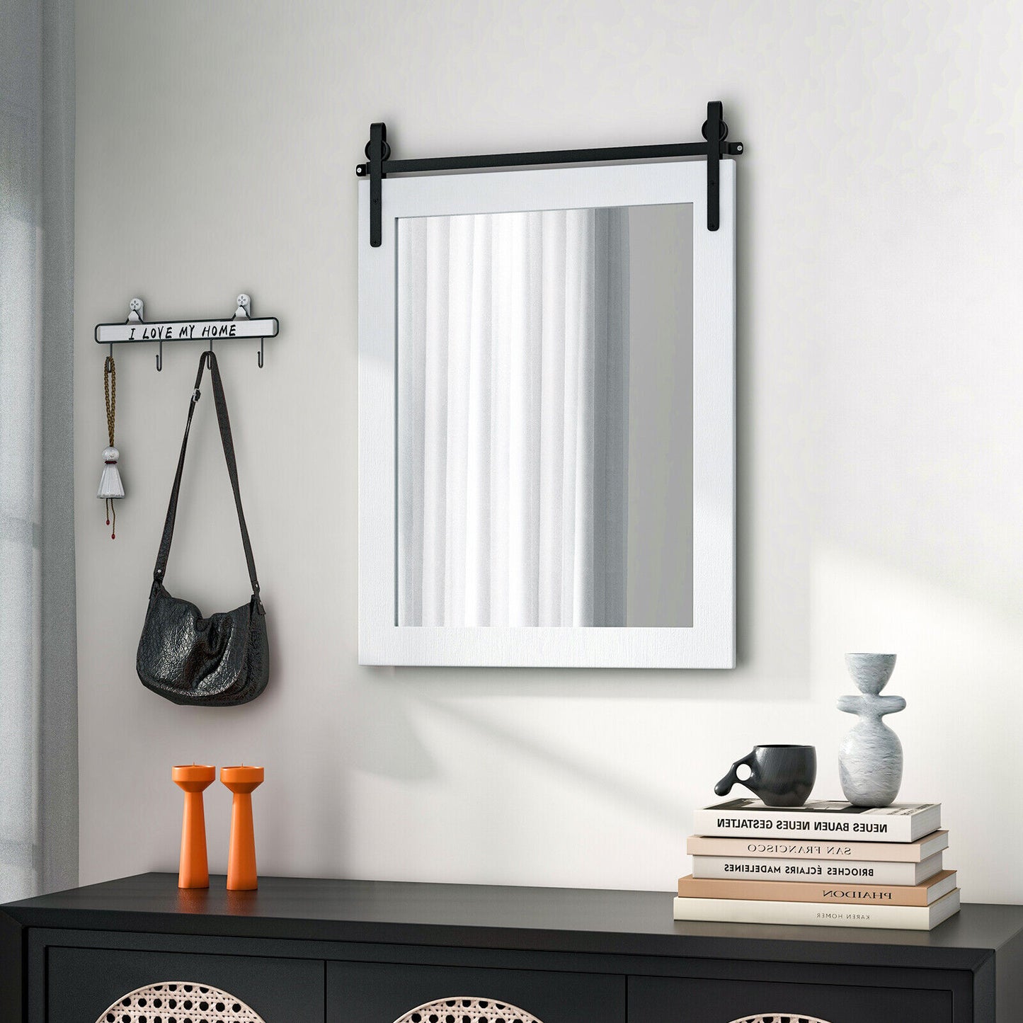 30 x 22 Inch Wall Mount Mirror with Wood Frame-White Kids Crystal