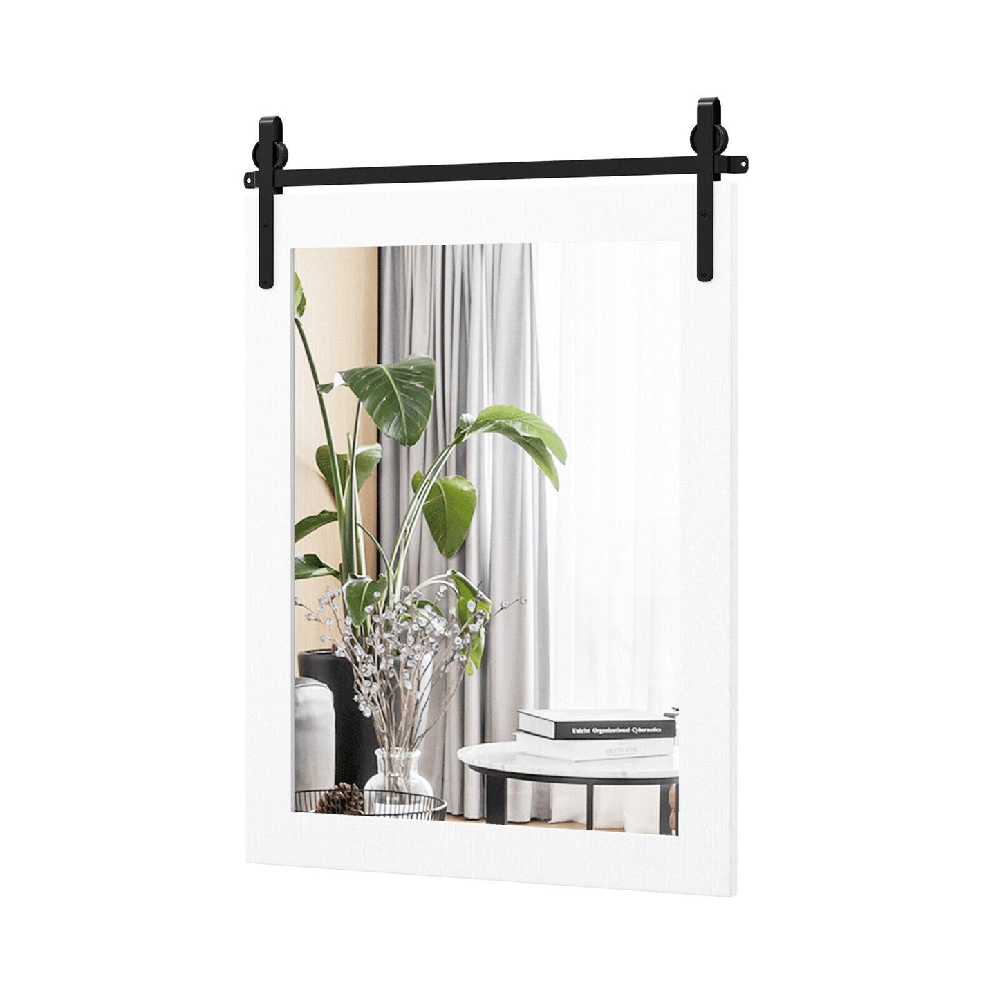 30 x 22 Inch Wall Mount Mirror with Wood Frame-White Kids Crystal