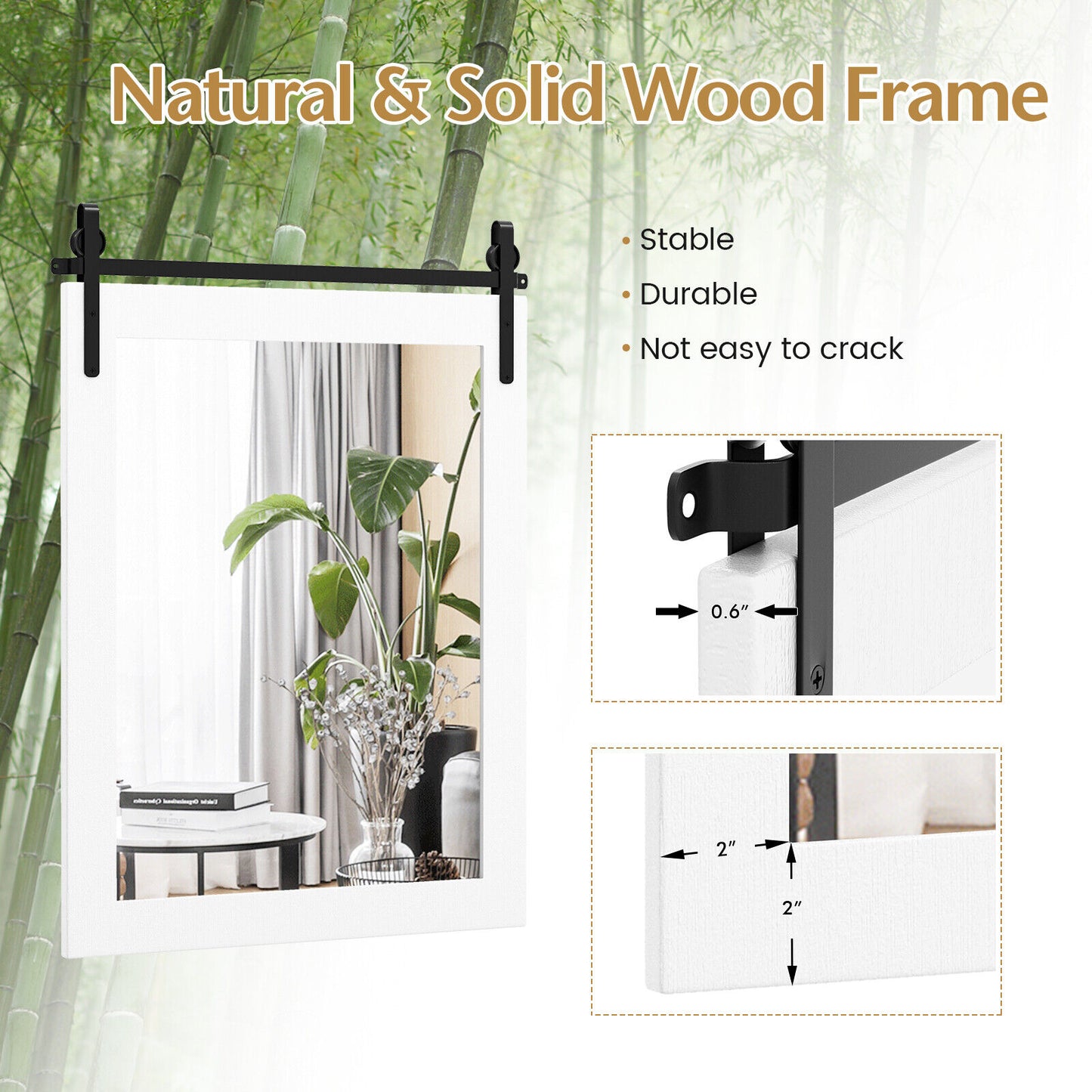 30 x 22 Inch Wall Mount Mirror with Wood Frame-White Kids Crystal