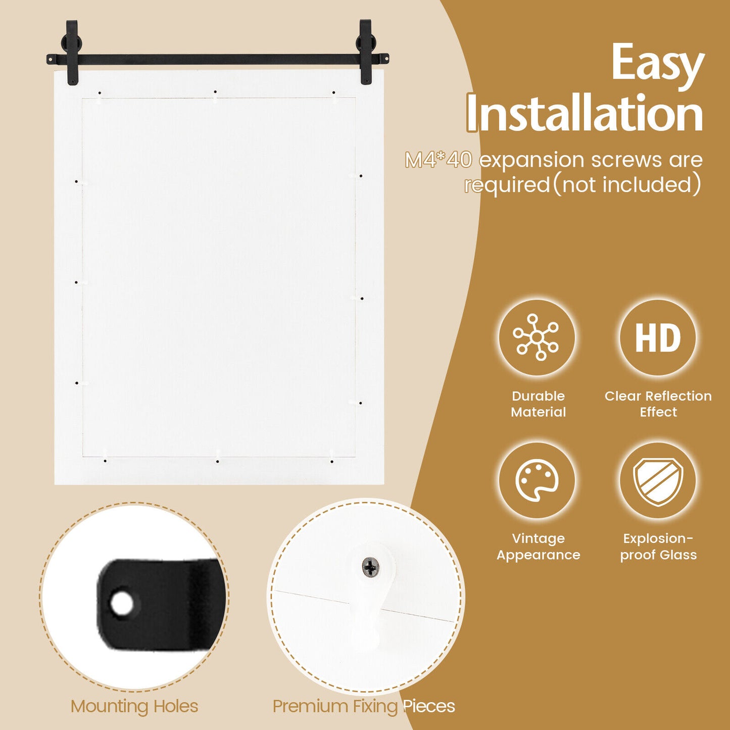 30 x 22 Inch Wall Mount Mirror with Wood Frame-White Kids Crystal