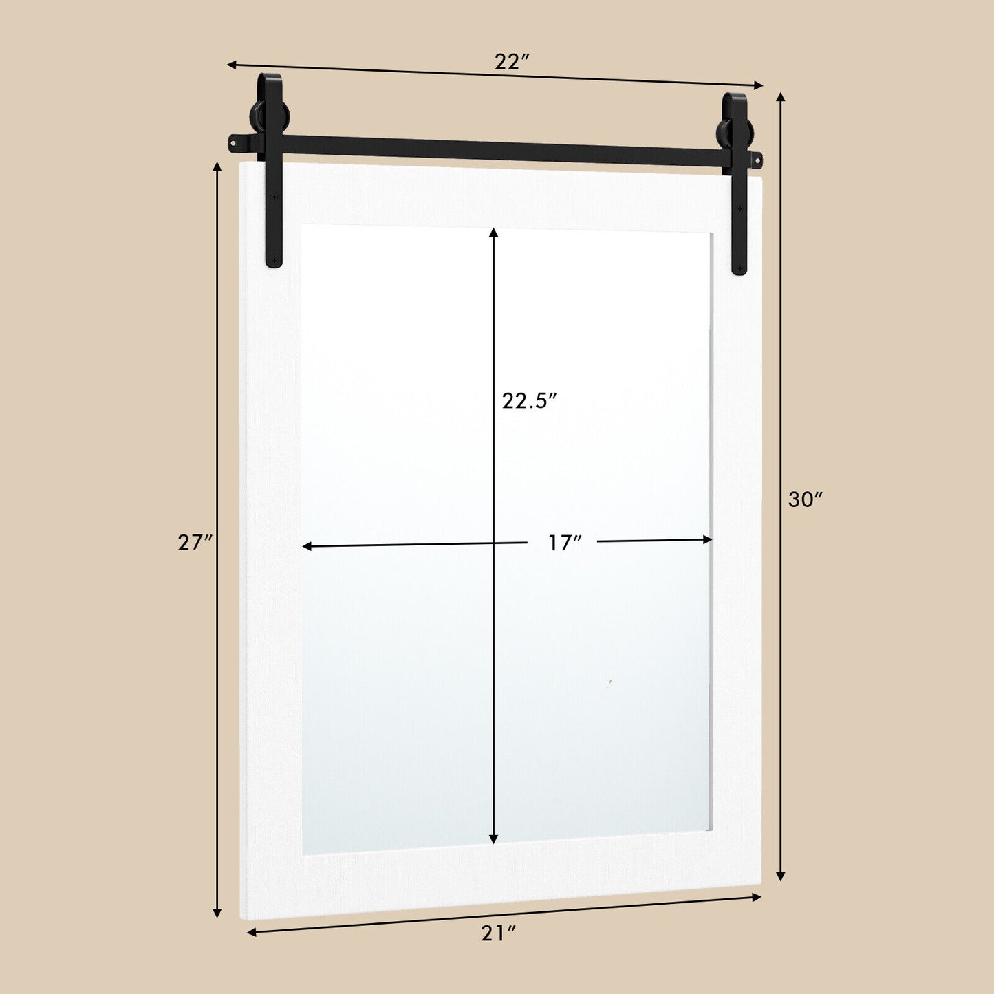 30 x 22 Inch Wall Mount Mirror with Wood Frame-White Kids Crystal