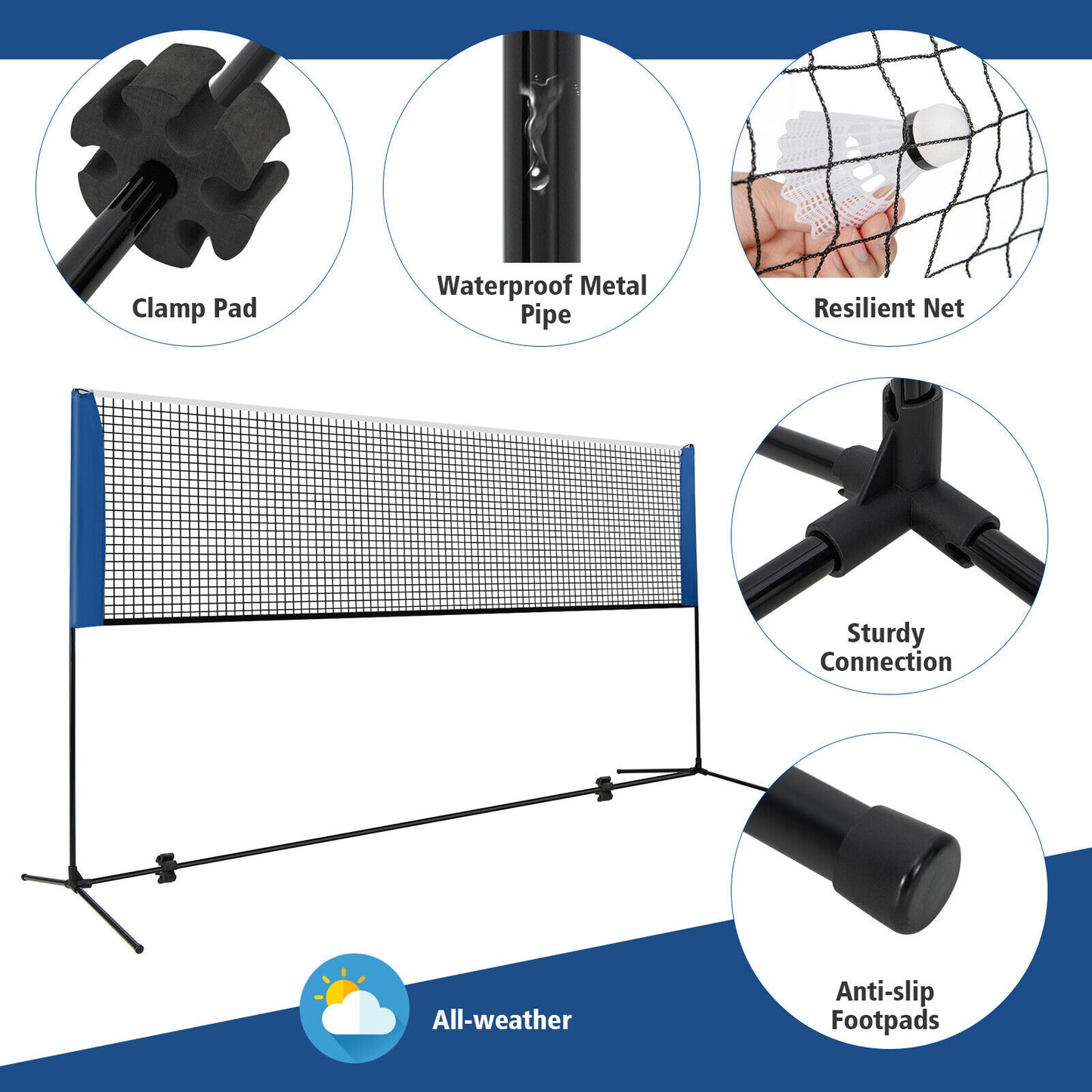 10/14 Feet Adjustable Badminton Net Stand with Portable Carry Bag-10 Feet Kids Crystal