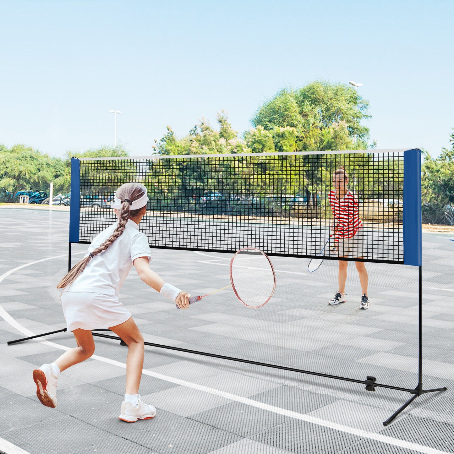 10/14 Feet Adjustable Badminton Net Stand with Portable Carry Bag-14 ft Kids Crystal