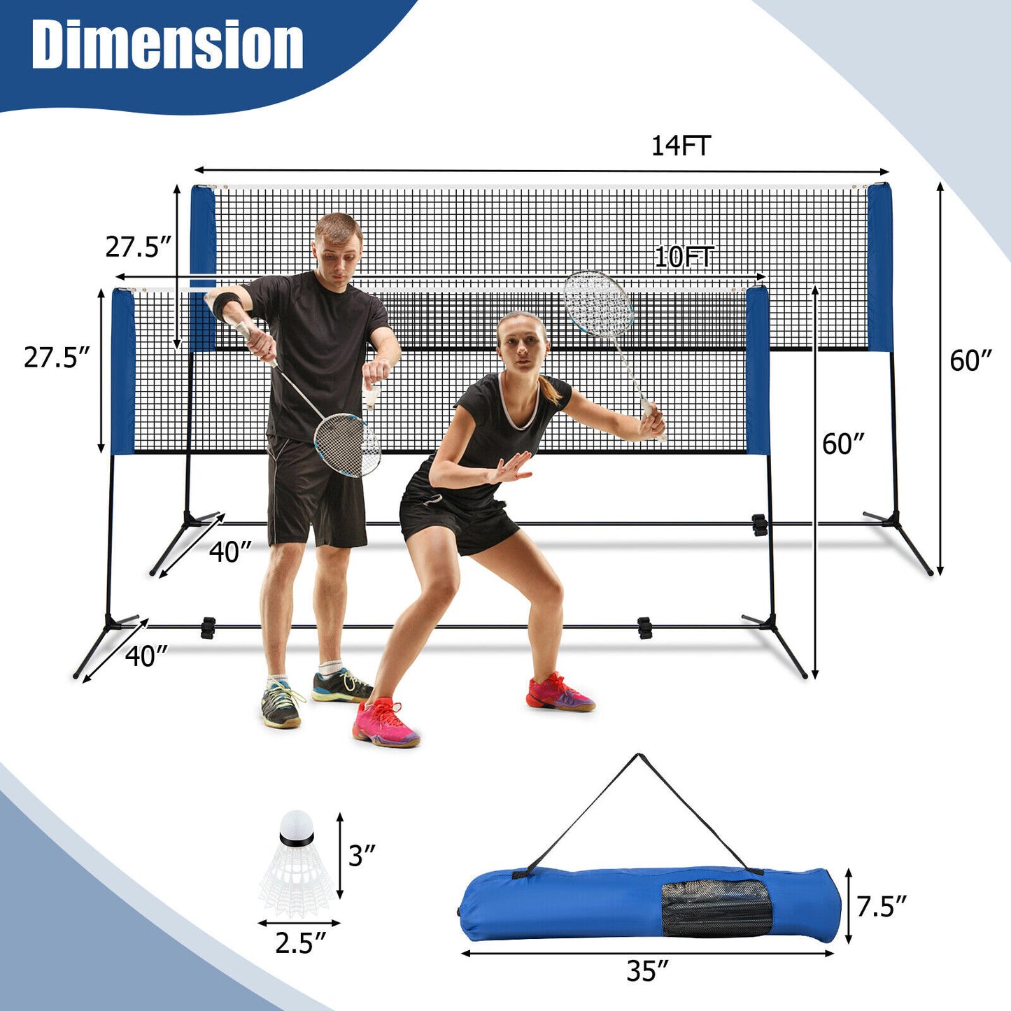 10/14 Feet Adjustable Badminton Net Stand with Portable Carry Bag-14 ft Kids Crystal
