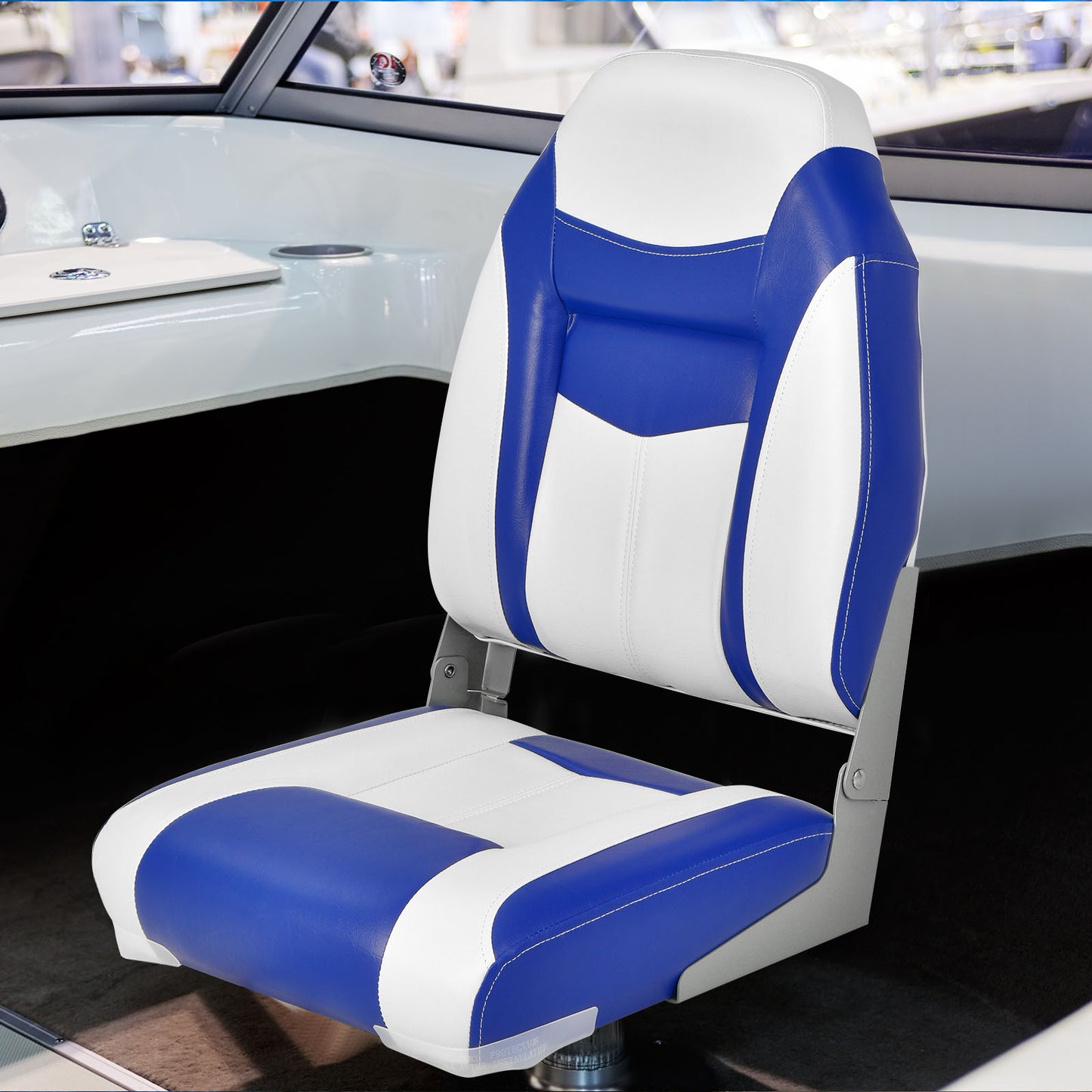 High Back Folding Boat Seats with Blue White Sponge Cushion and Flexible Hinges-Blue Kids Crystal