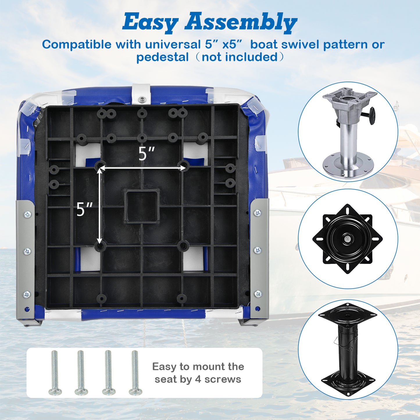 High Back Folding Boat Seats with Blue White Sponge Cushion and Flexible Hinges-Blue Kids Crystal