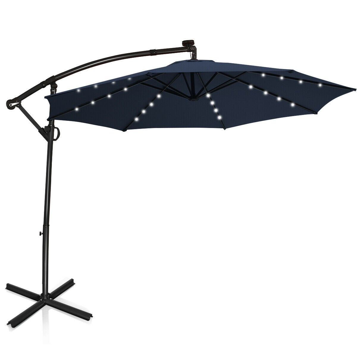 10 FT 360° Rotation Solar Powered LED Patio Offset Umbrella without Weight Base-Navy Kids Crystal