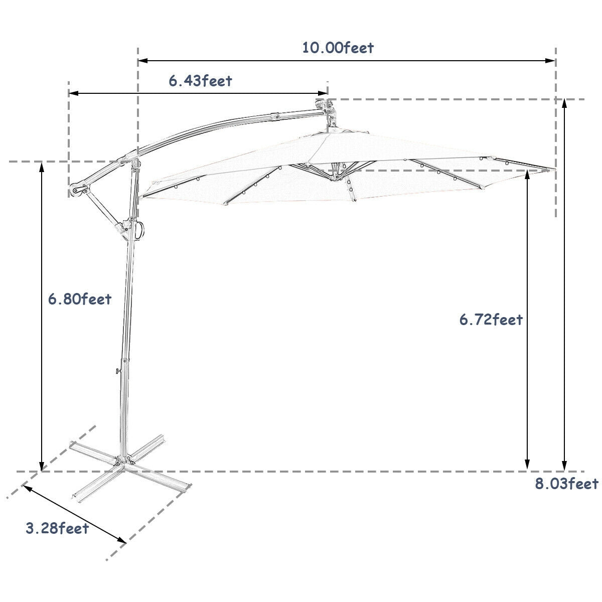 10 FT 360° Rotation Solar Powered LED Patio Offset Umbrella without Weight Base-Navy Kids Crystal