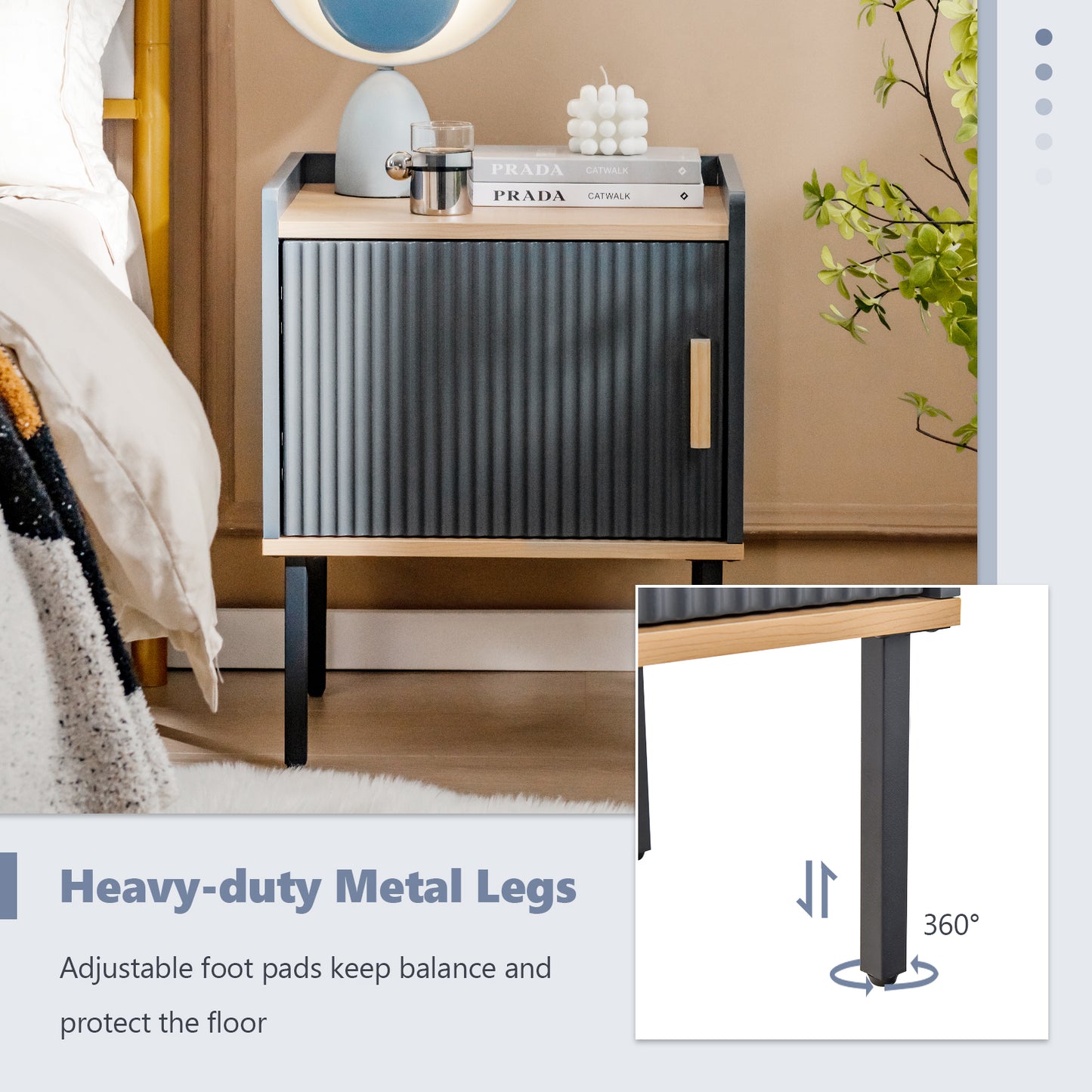 Nightstand Bedside End Table with Door Cabinet for Living Room Bedroom-Gray Kids Crystal