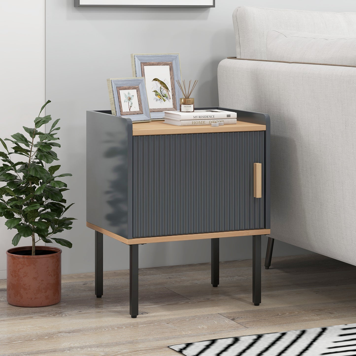 Nightstand Bedside End Table with Door Cabinet for Living Room Bedroom-Gray Kids Crystal