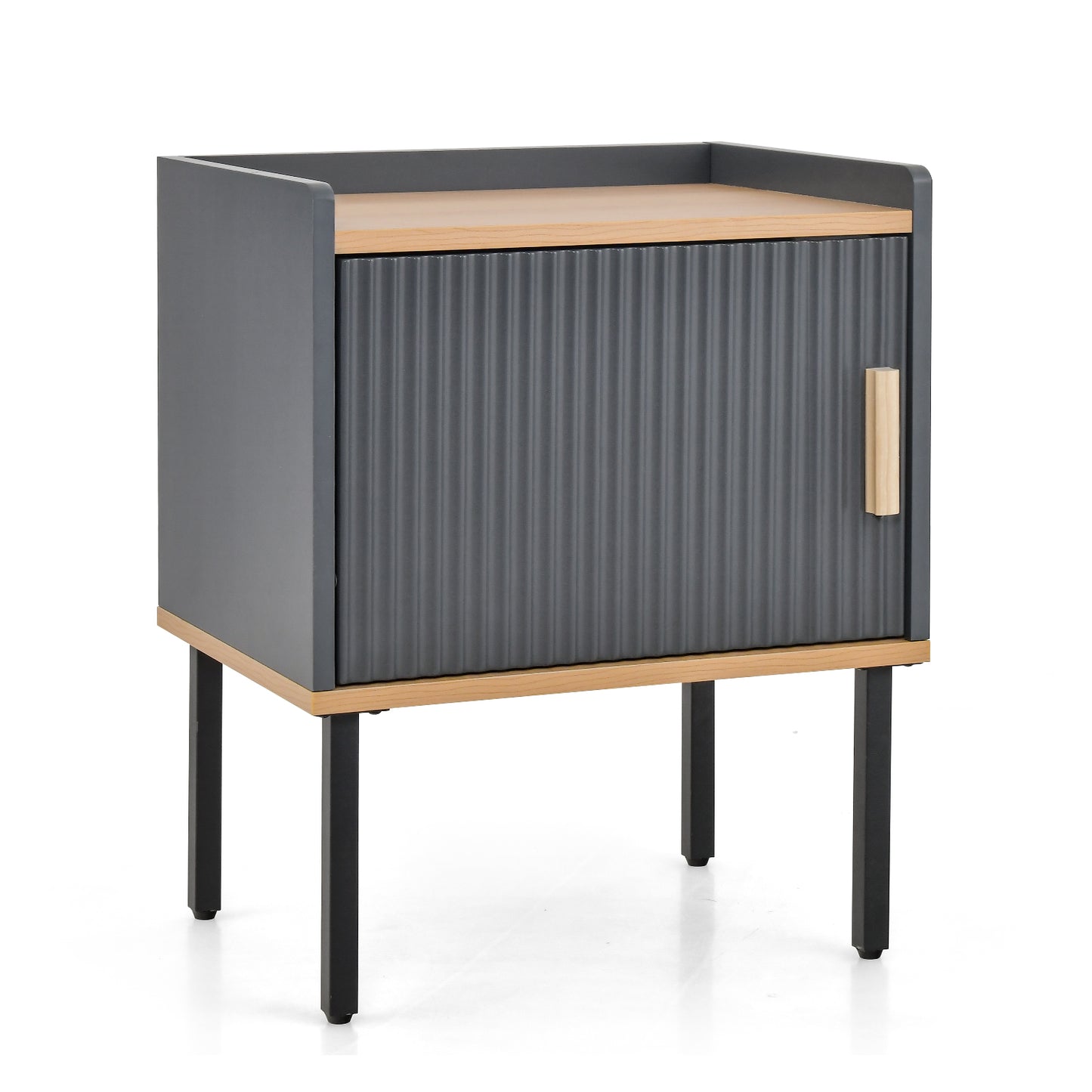 Nightstand Bedside End Table with Door Cabinet for Living Room Bedroom-Gray Kids Crystal