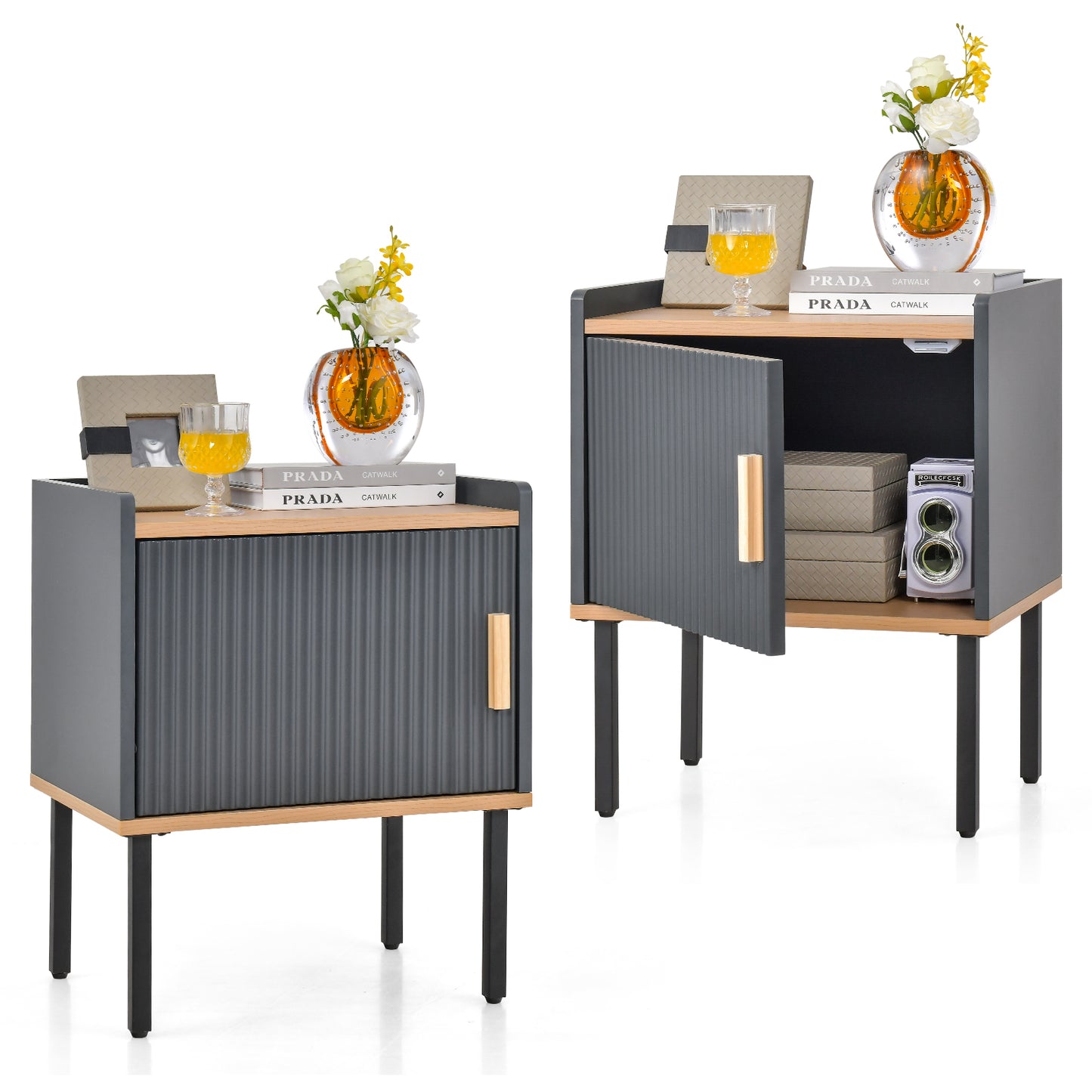 Nightstand Bedside End Table with Door Cabinet for Living Room Bedroom-Gray Kids Crystal