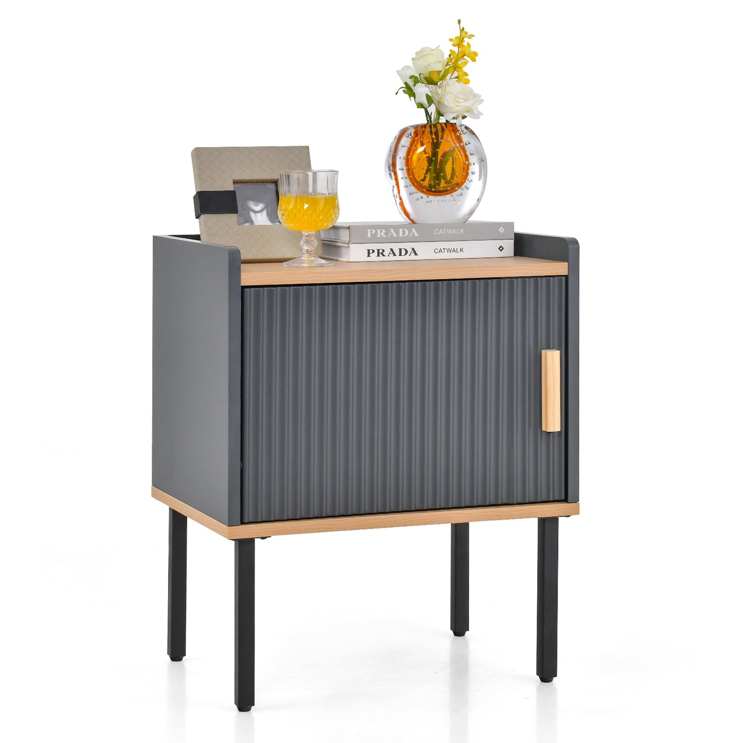 Nightstand Bedside End Table with Door Cabinet for Living Room Bedroom-Gray Kids Crystal