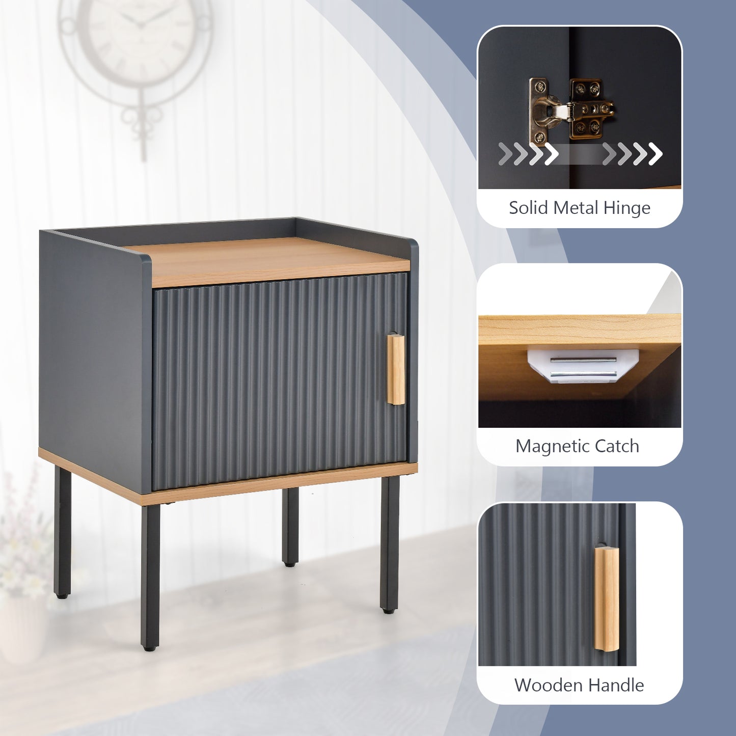 Nightstand Bedside End Table with Door Cabinet for Living Room Bedroom-Gray Kids Crystal