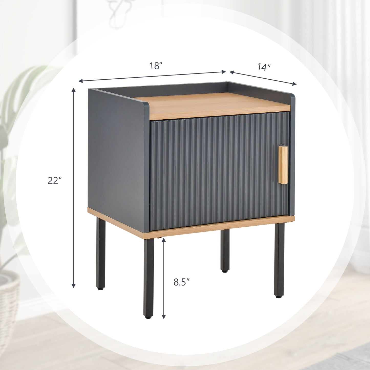 Nightstand Bedside End Table with Door Cabinet for Living Room Bedroom-Gray Kids Crystal