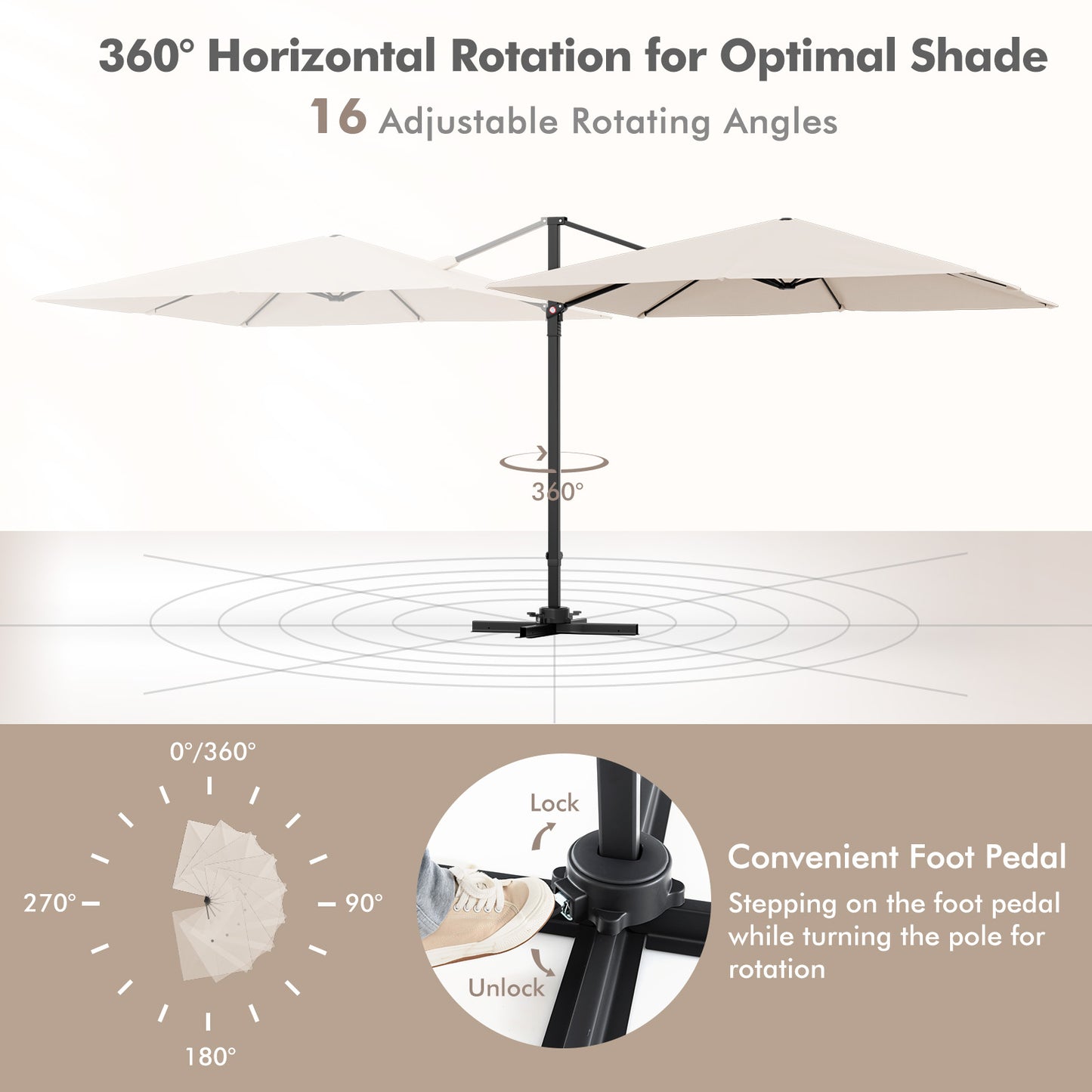 9.5 Feet Square Patio Cantilever Umbrella with 360° Rotation-Beige Kids Crystal