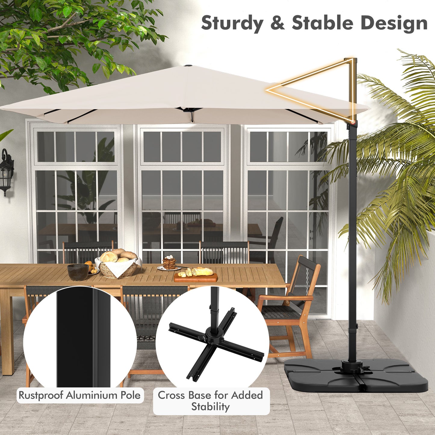 9.5 Feet Square Patio Cantilever Umbrella with 360° Rotation-Beige Kids Crystal