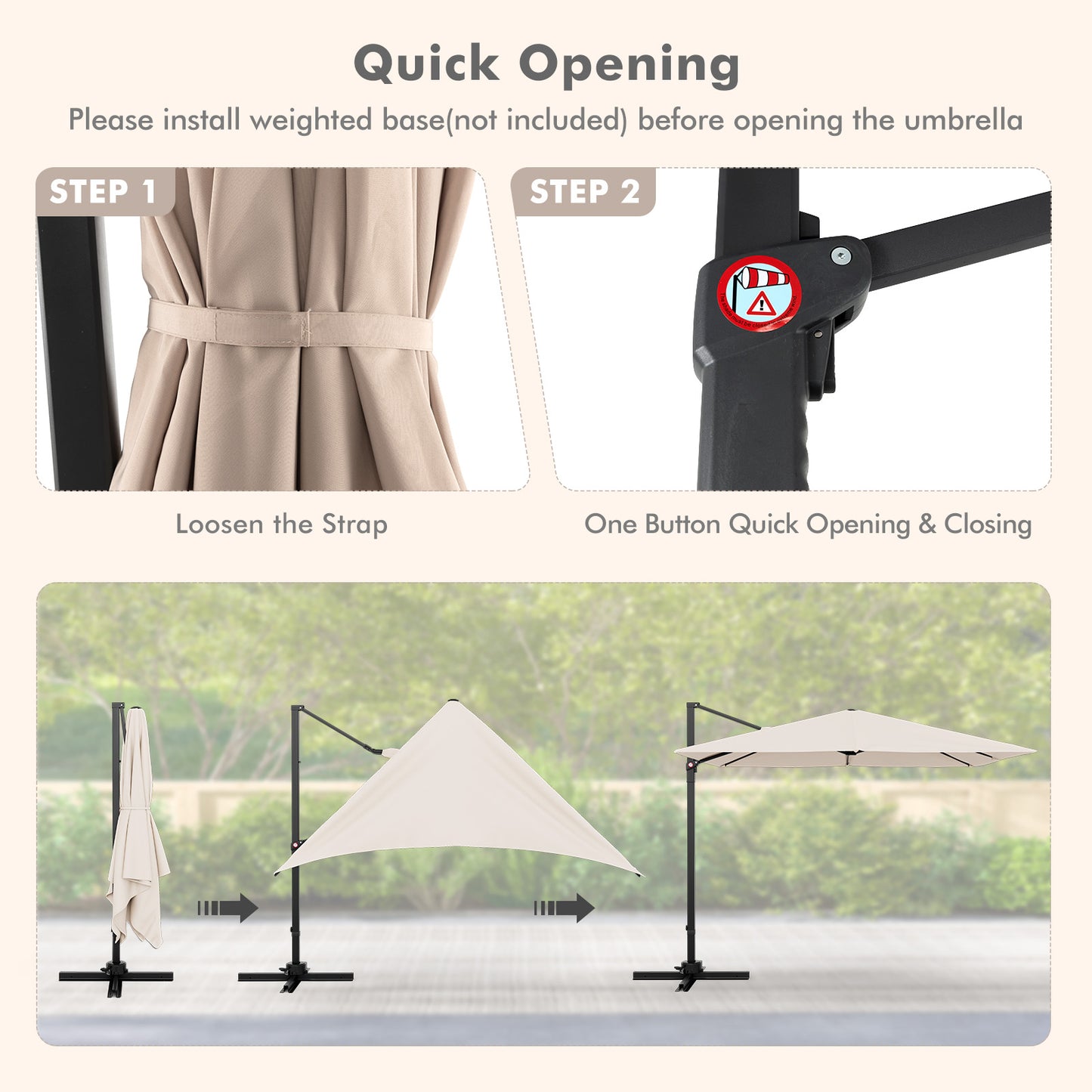 9.5 Feet Square Patio Cantilever Umbrella with 360° Rotation-Beige Kids Crystal