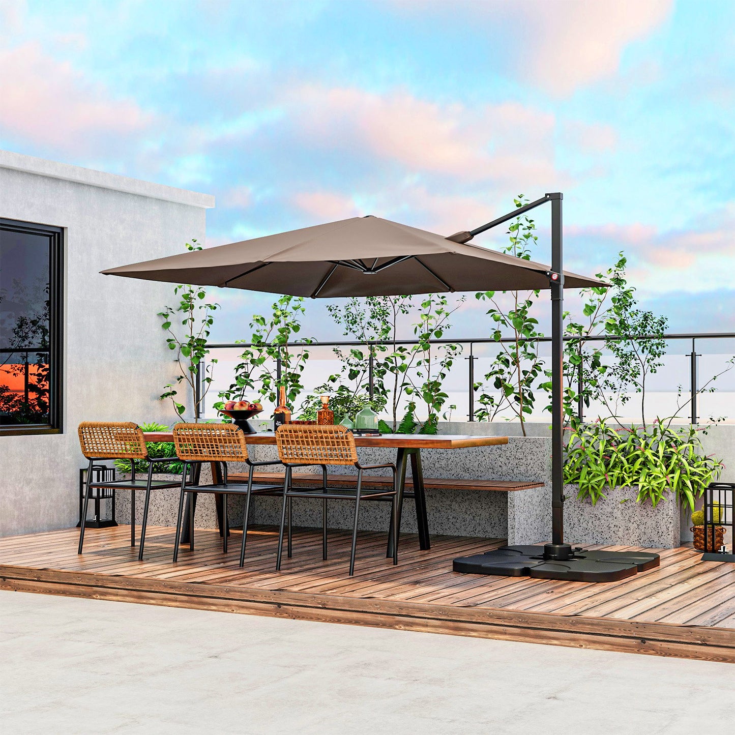 9.5 Feet Square Patio Cantilever Umbrella with 360° Rotation-Coffee Kids Crystal