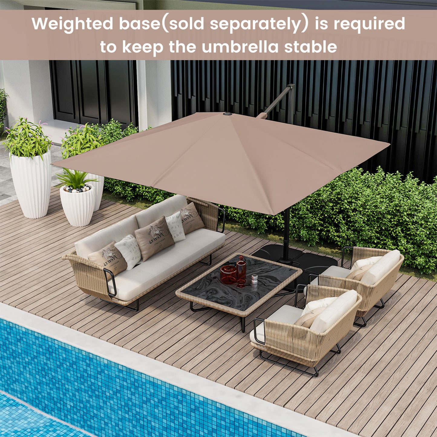 9.5 Feet Square Patio Cantilever Umbrella with 360° Rotation-Coffee Kids Crystal