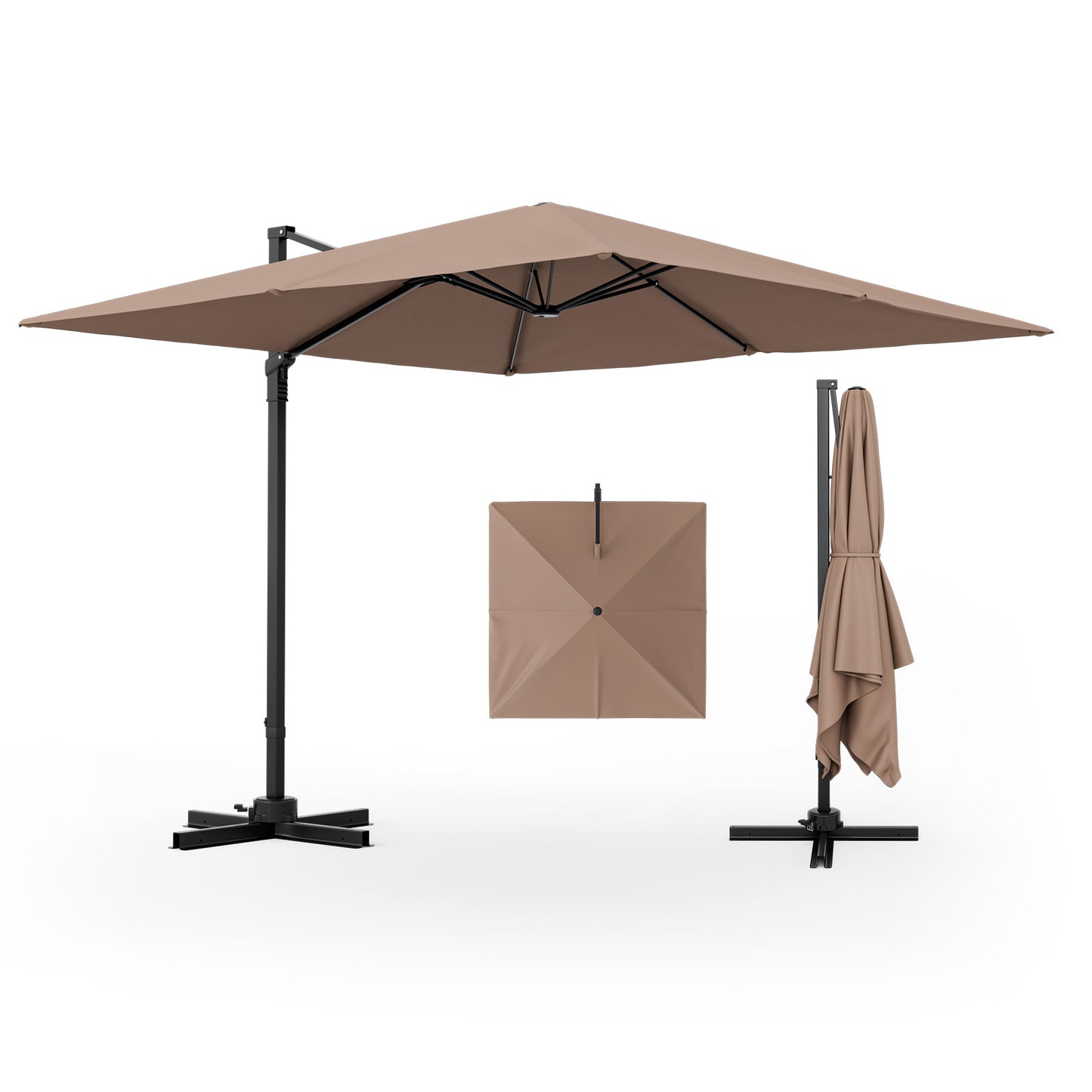 9.5 Feet Square Patio Cantilever Umbrella with 360° Rotation-Coffee Kids Crystal